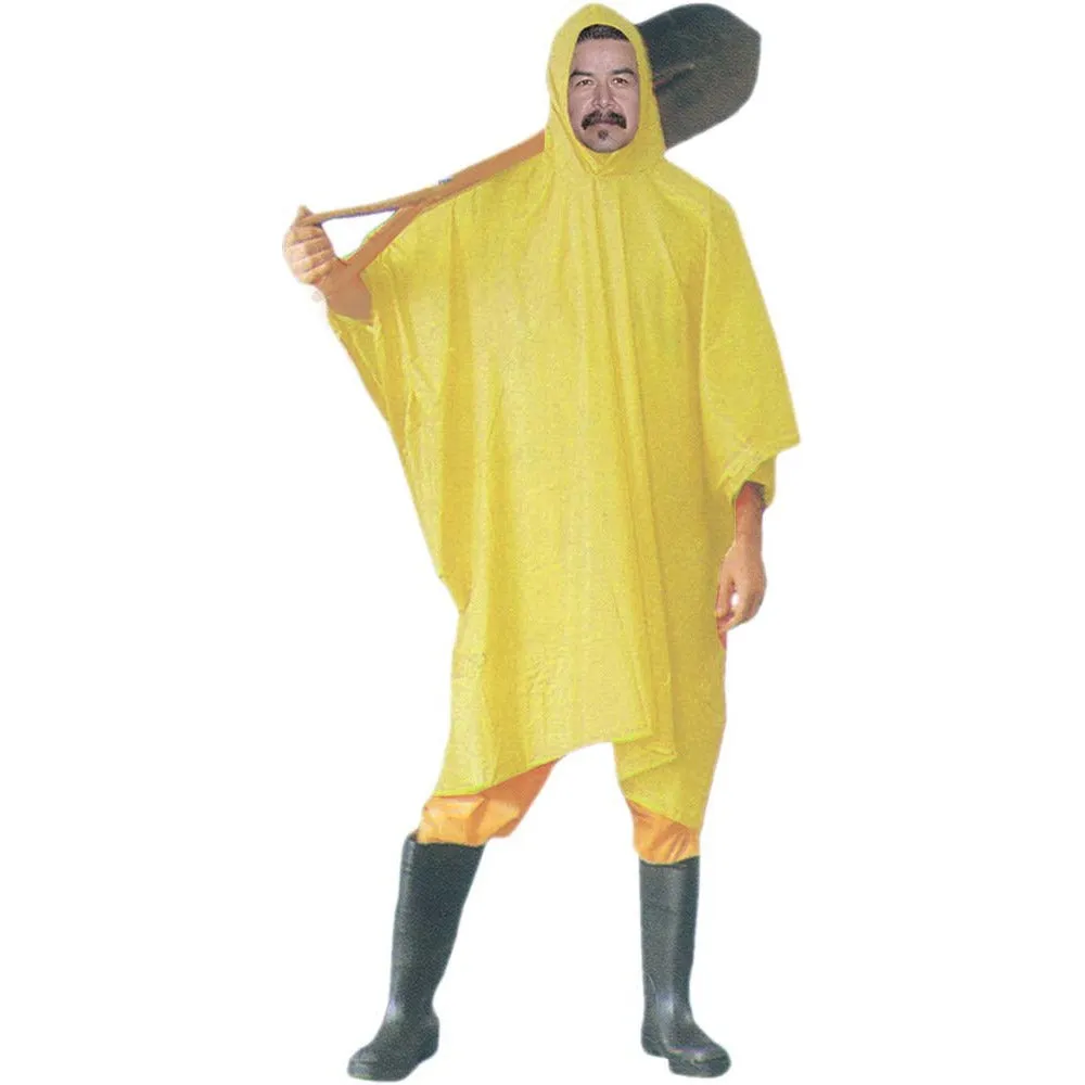 10 Mil Neon Yellow Vinyl Rain Poncho with Hood - Adult Size  - RAIN-69050