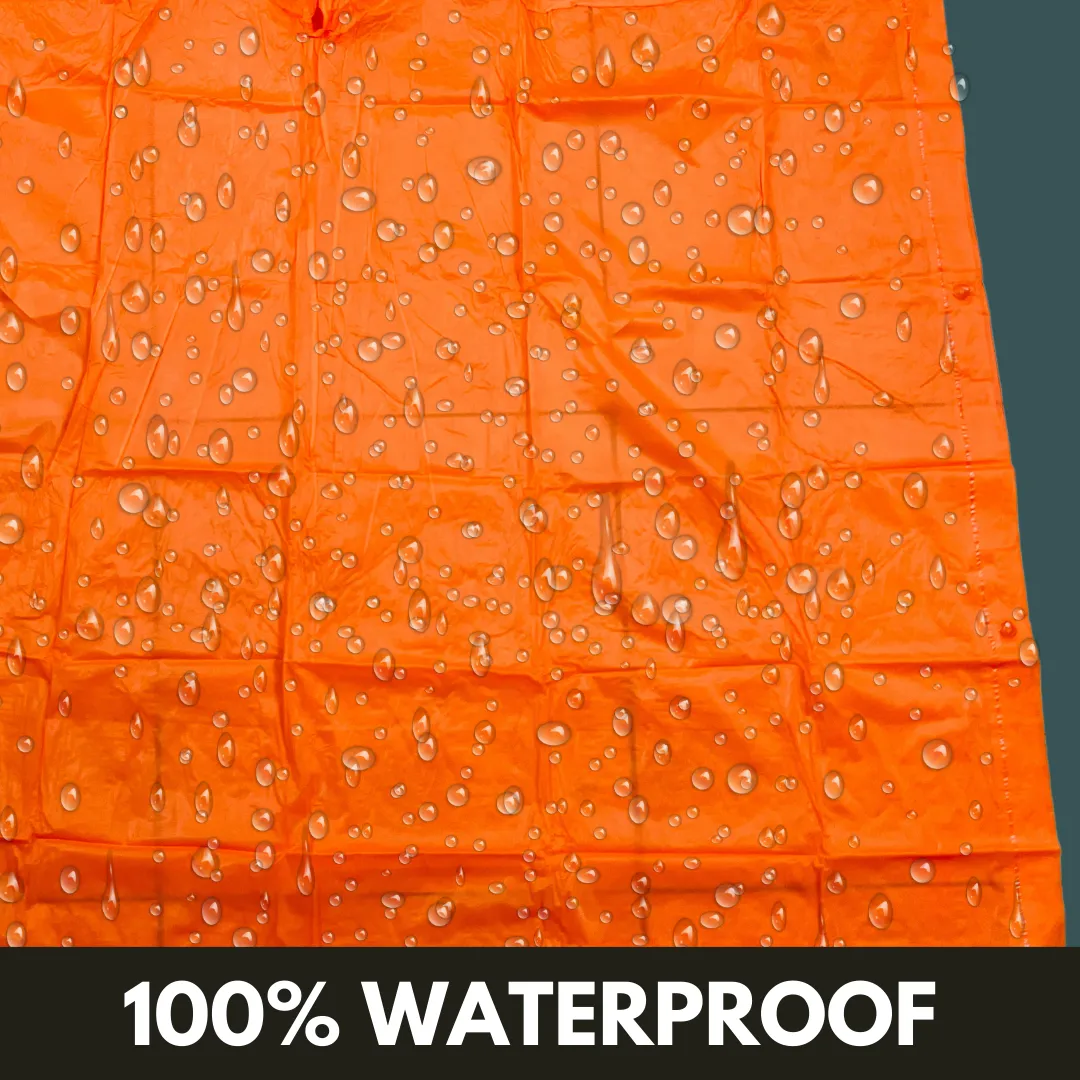 10 Mil Orange Vinyl Rain Poncho with Hood - Adult Size  - RAIN-90509