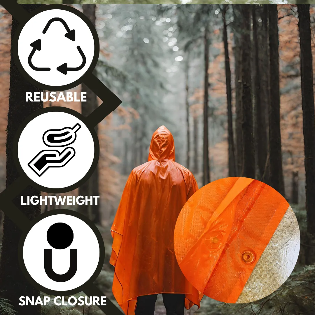 10 Mil Orange Vinyl Rain Poncho with Hood - Adult Size  - RAIN-90509