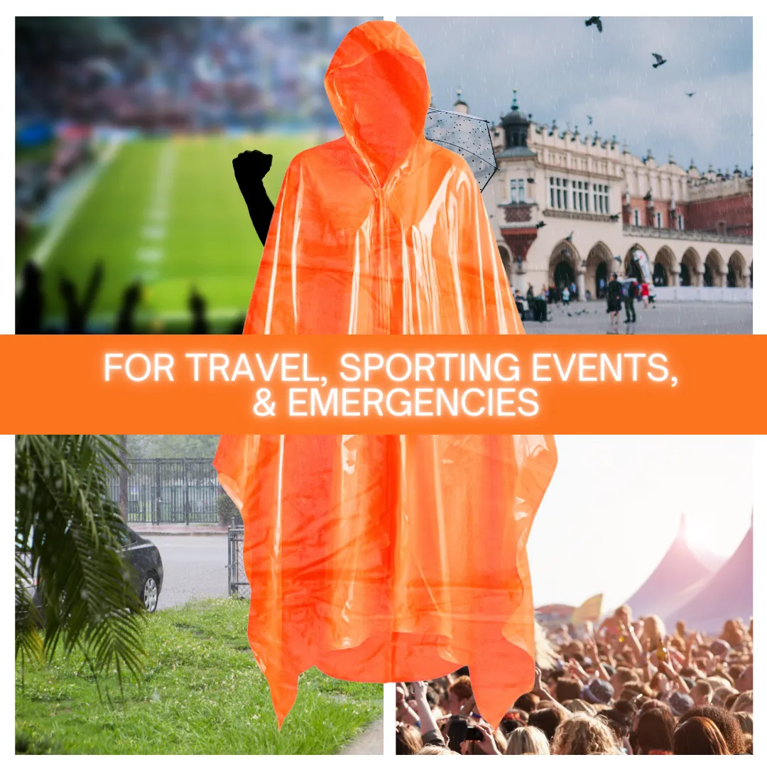 10 Mil Orange Vinyl Rain Poncho with Hood - Adult Size  - RAIN-90509