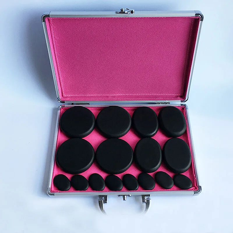 16 Pcs Hot Massage Basalt Stone Volcanic Kit | Rock SPA Oiled Massager Set | Salon & Home Use