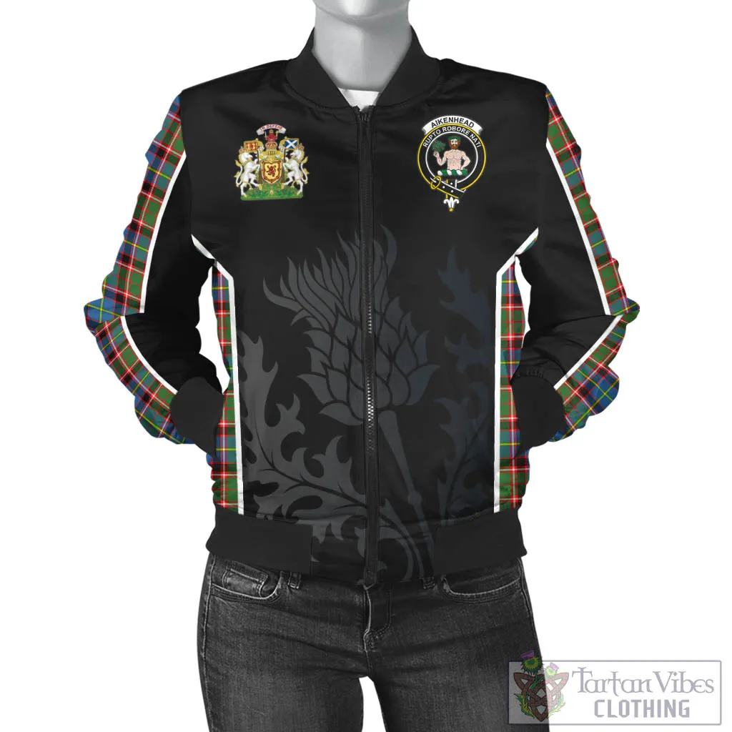 Aikenhead Tartan Bomber Jacket with Family Crest and Scottish Thistle Vibes Sport Style