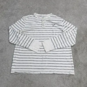 American Eagle Mens Striped Henley T Shirt Long Sleeve Athletics Fit White SZ XL