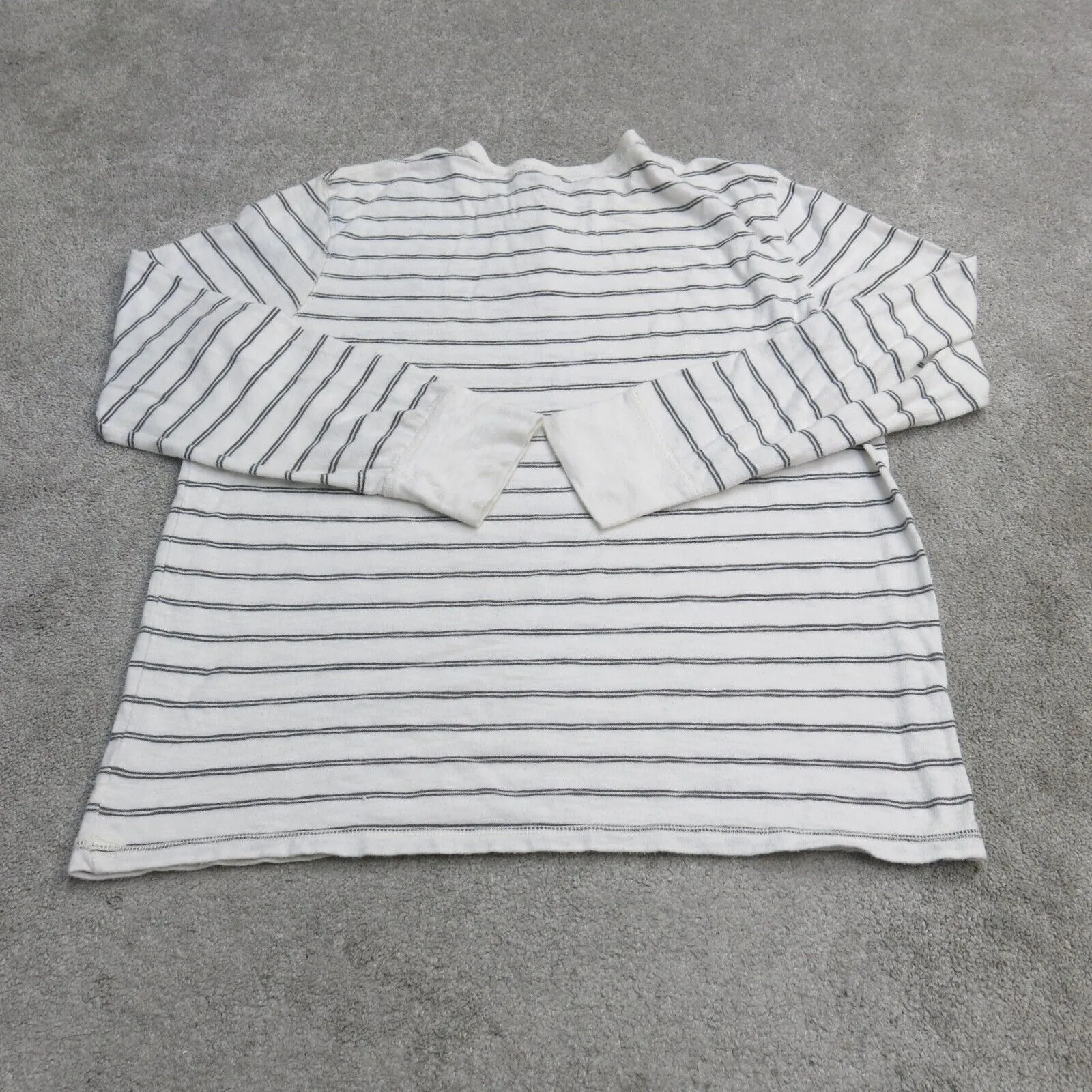 American Eagle Mens Striped Henley T Shirt Long Sleeve Athletics Fit White SZ XL
