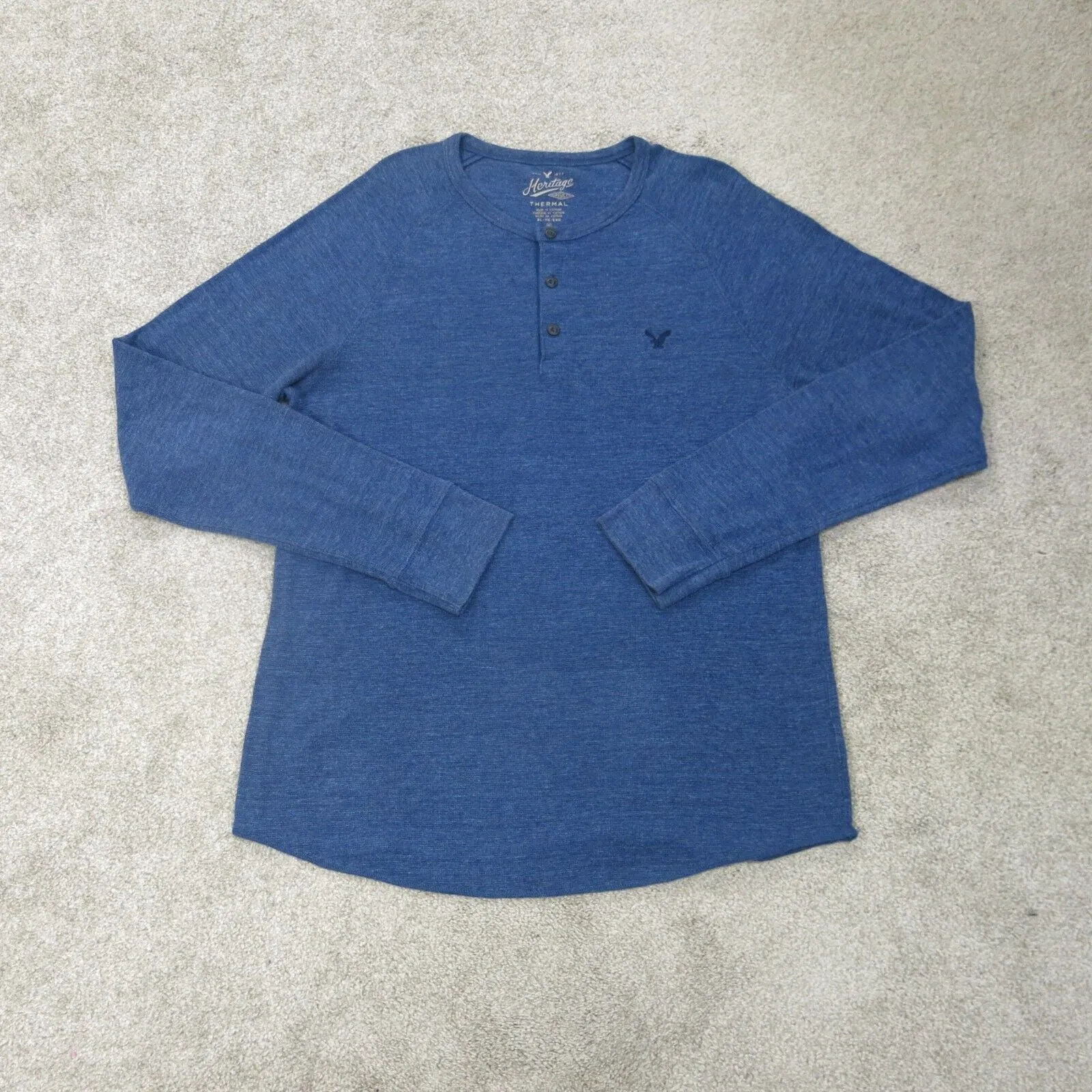 American Eagle Shirt Mens XL Blue Henley Neck Tee Heritage Thermal Classic Fit