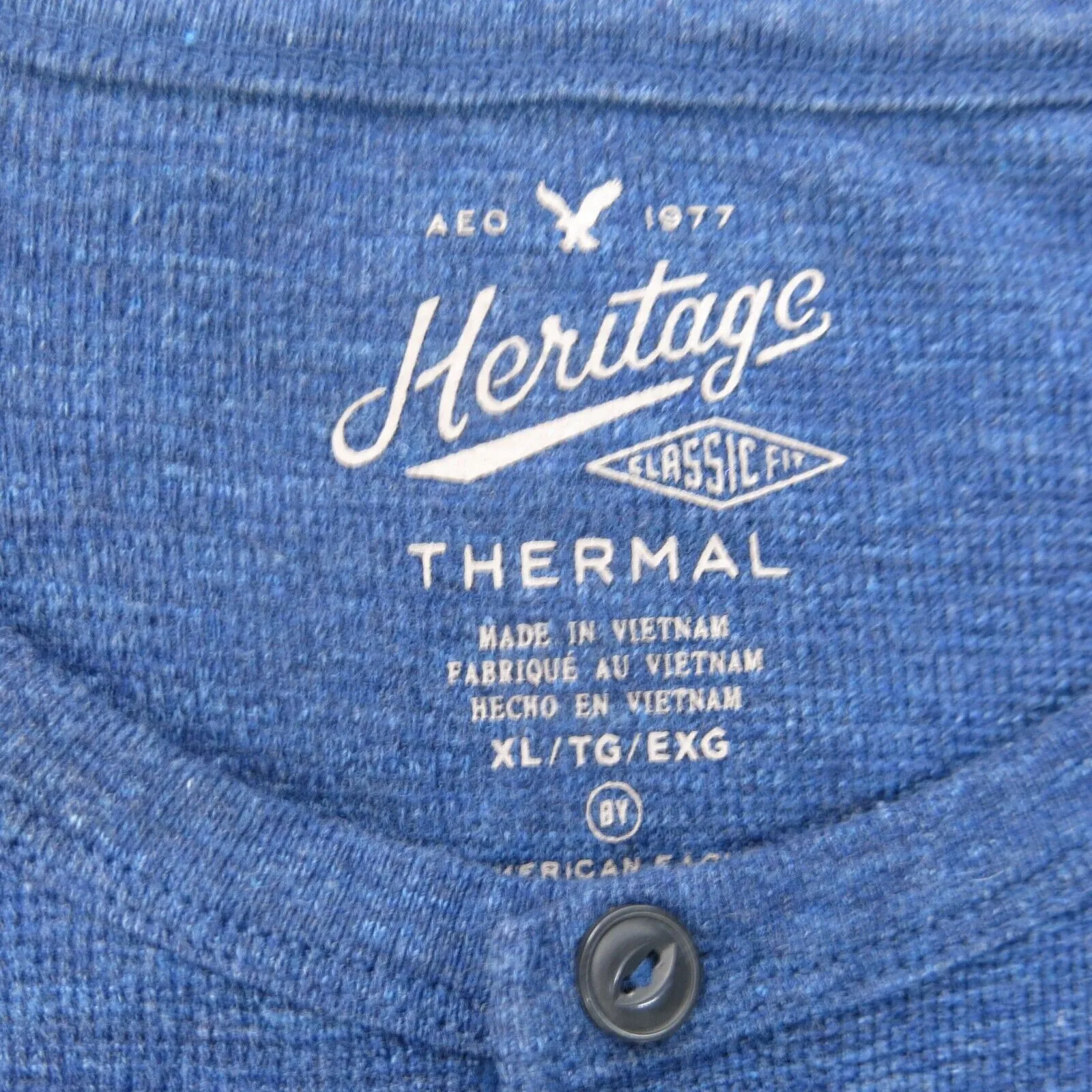 American Eagle Shirt Mens XL Blue Henley Neck Tee Heritage Thermal Classic Fit