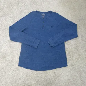 American Eagle Shirt Mens XL Blue Henley Neck Tee Heritage Thermal Classic Fit