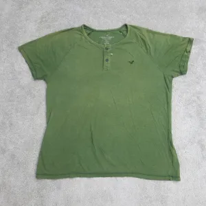 American Eagle Shirt Womens Large Green Traditional Tee Short Sleeve Henley Neck