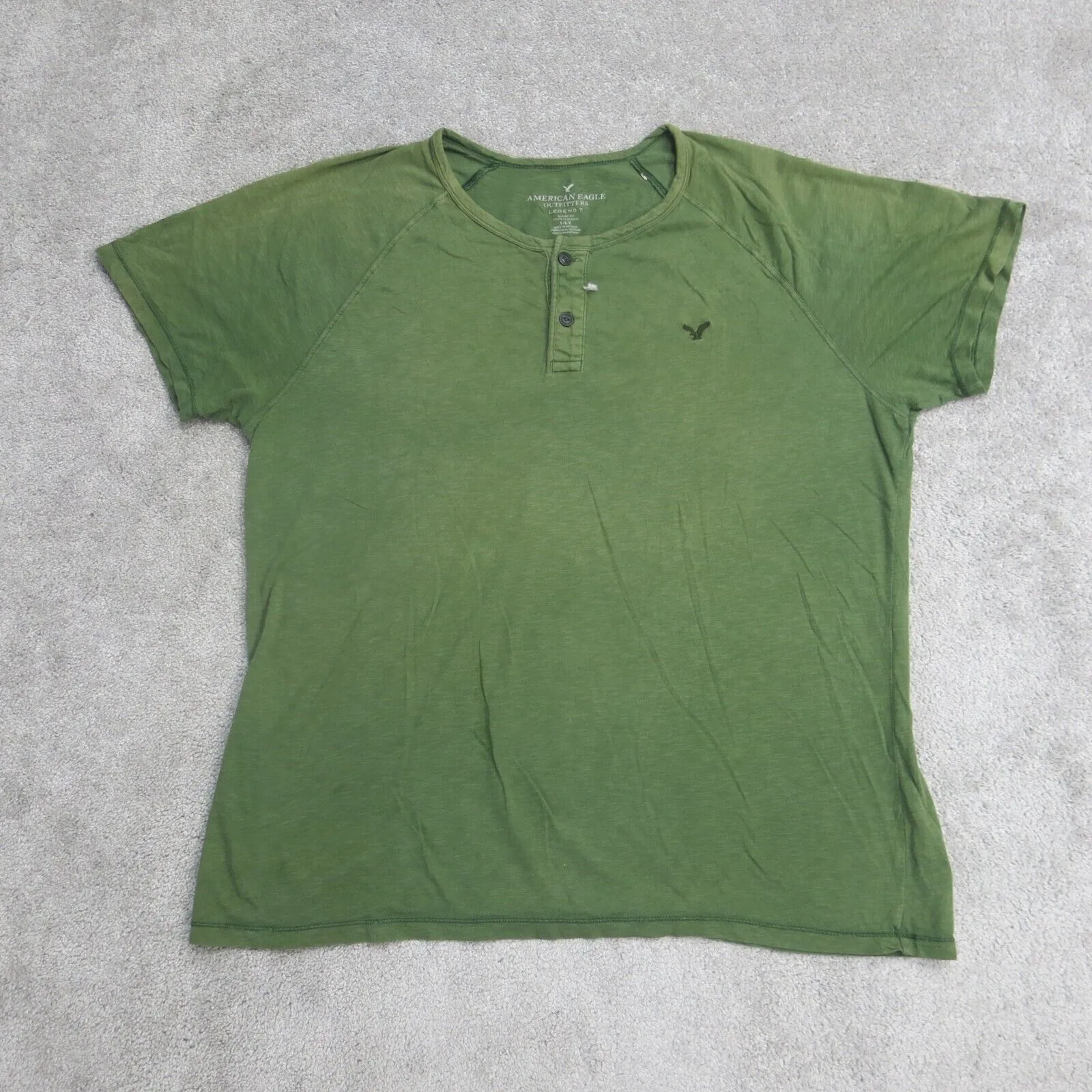 American Eagle Shirt Womens Large Green Traditional Tee Short Sleeve Henley Neck