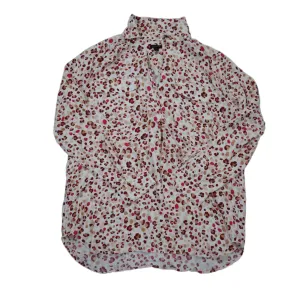 ANN Taylor Womens Shirt Top Henley Neck Long Sleeves Floral White Size Large