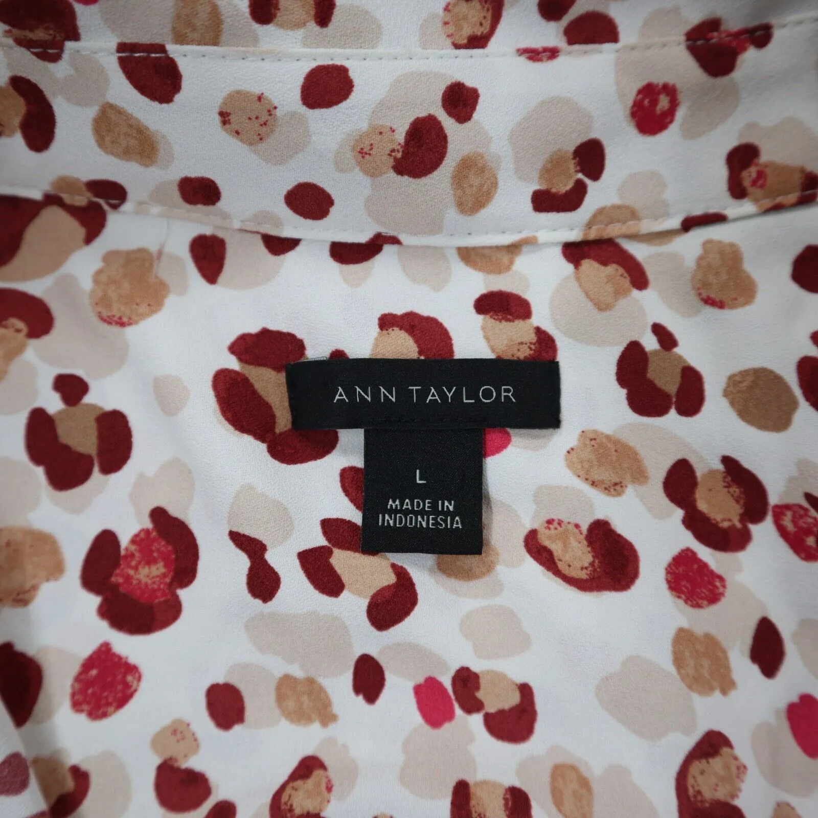 ANN Taylor Womens Shirt Top Henley Neck Long Sleeves Floral White Size Large