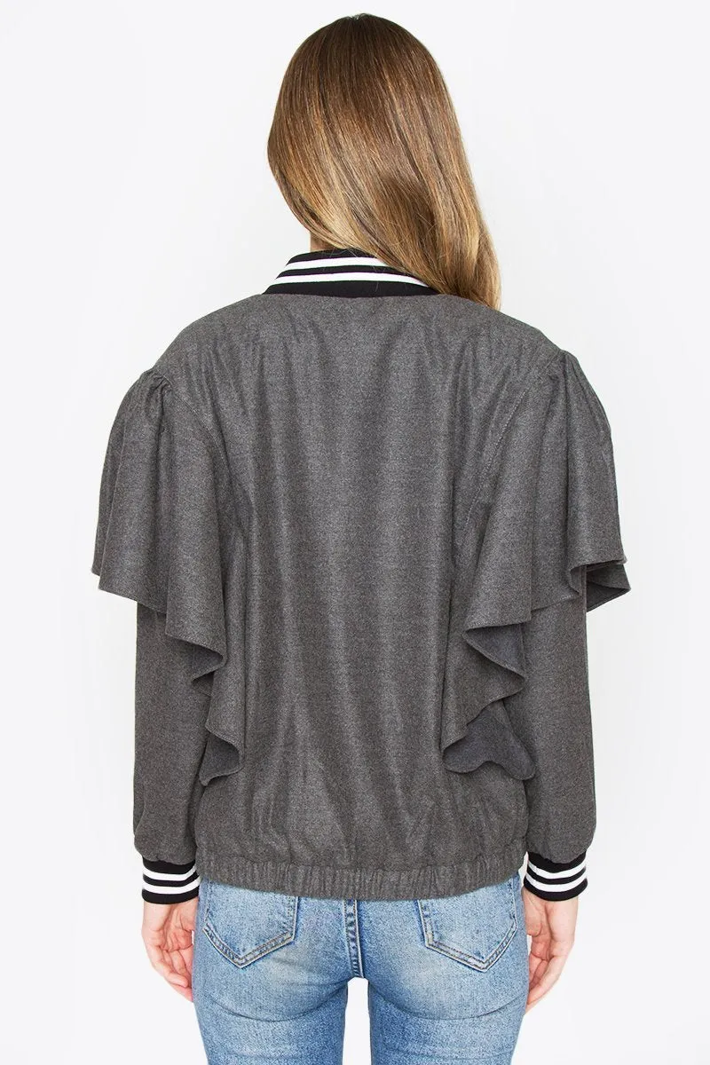 Anna Ruffle Bomber Jacket