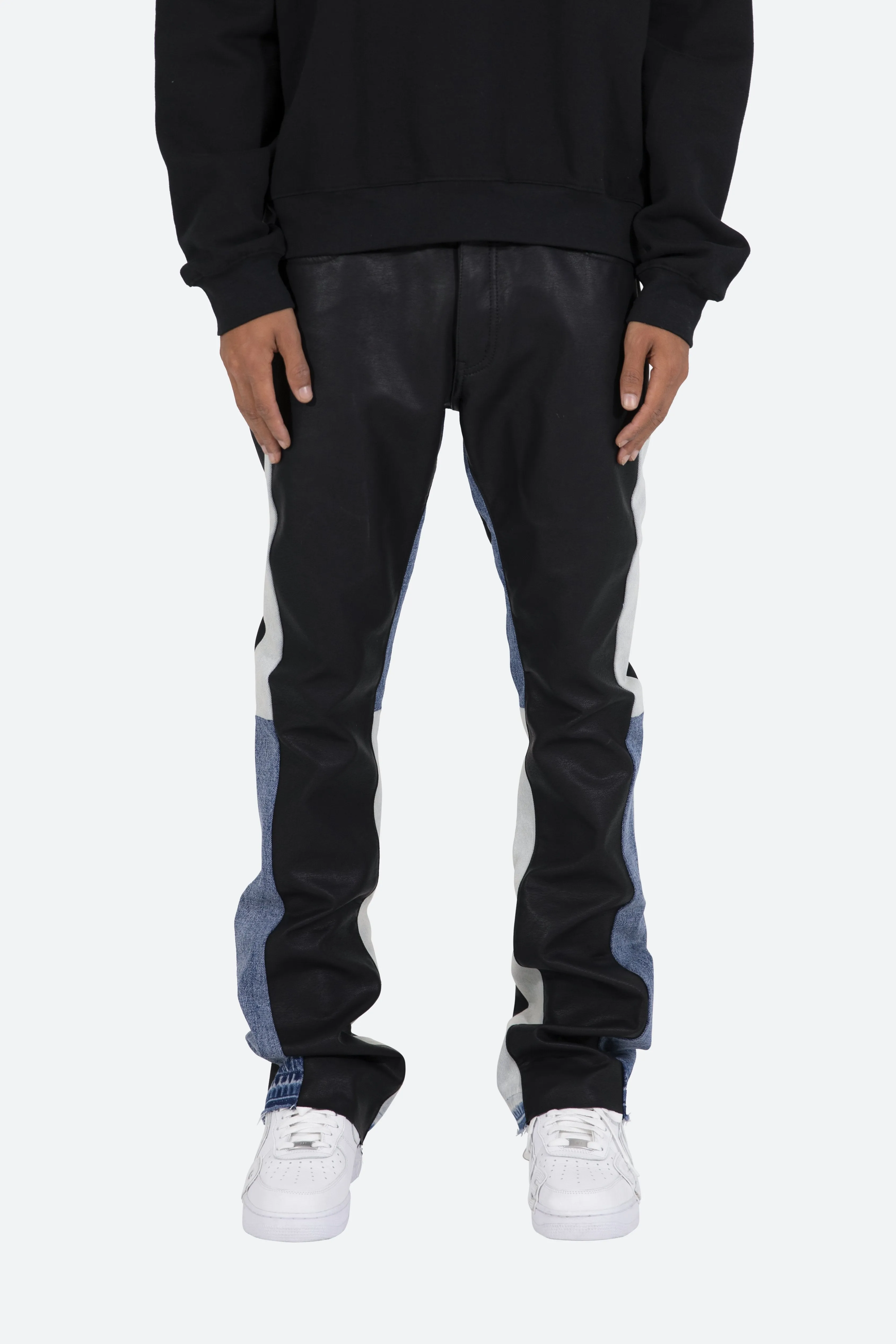 B417 Leather Flare Pants - Black/Blue