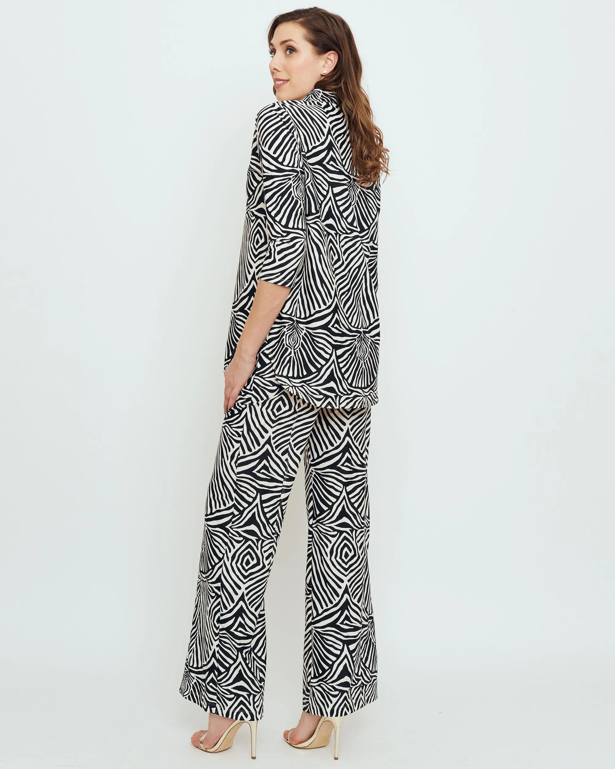Batam Mandarin Top in Black Safari Stripes