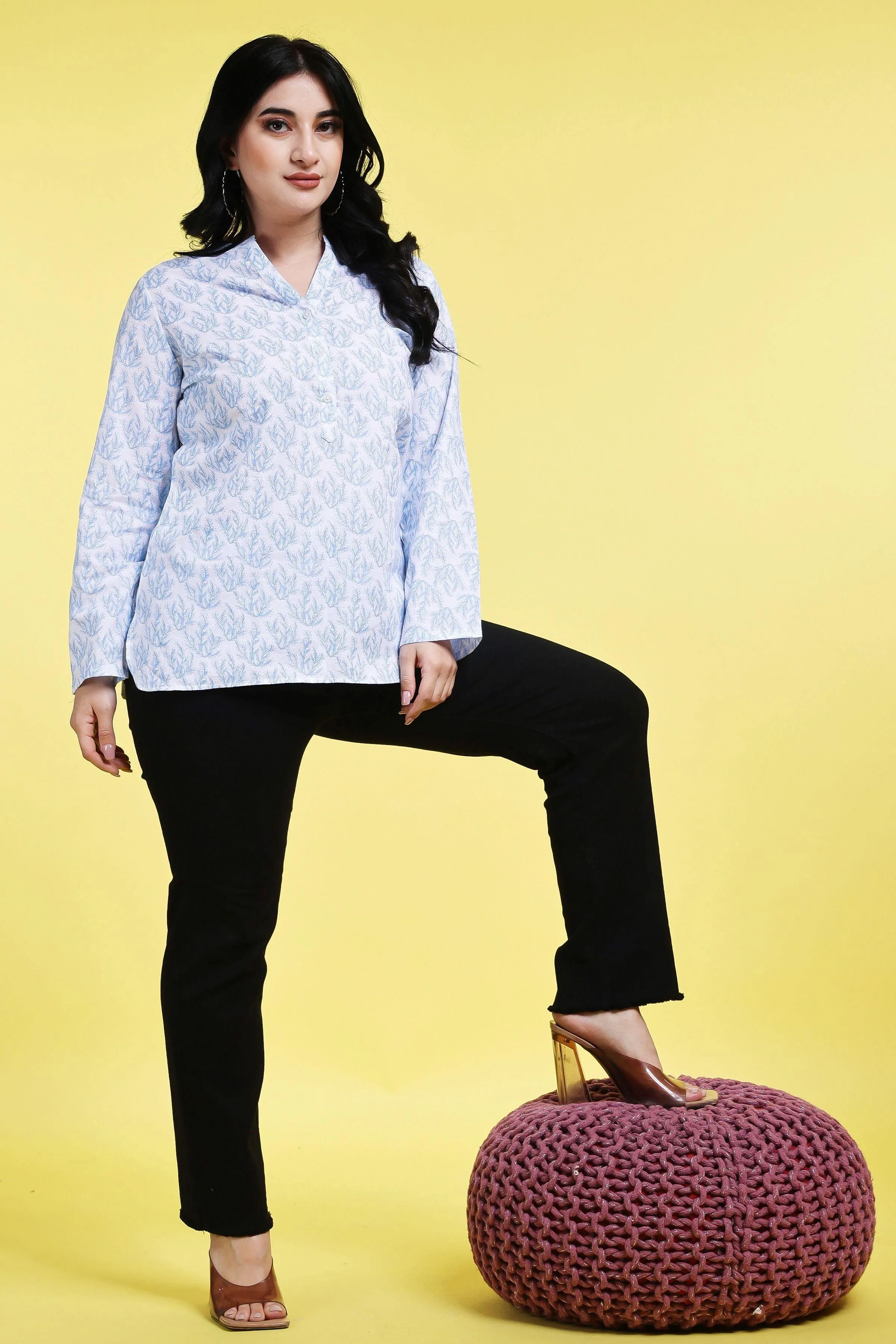 Blue & White Stem Printed Tunic