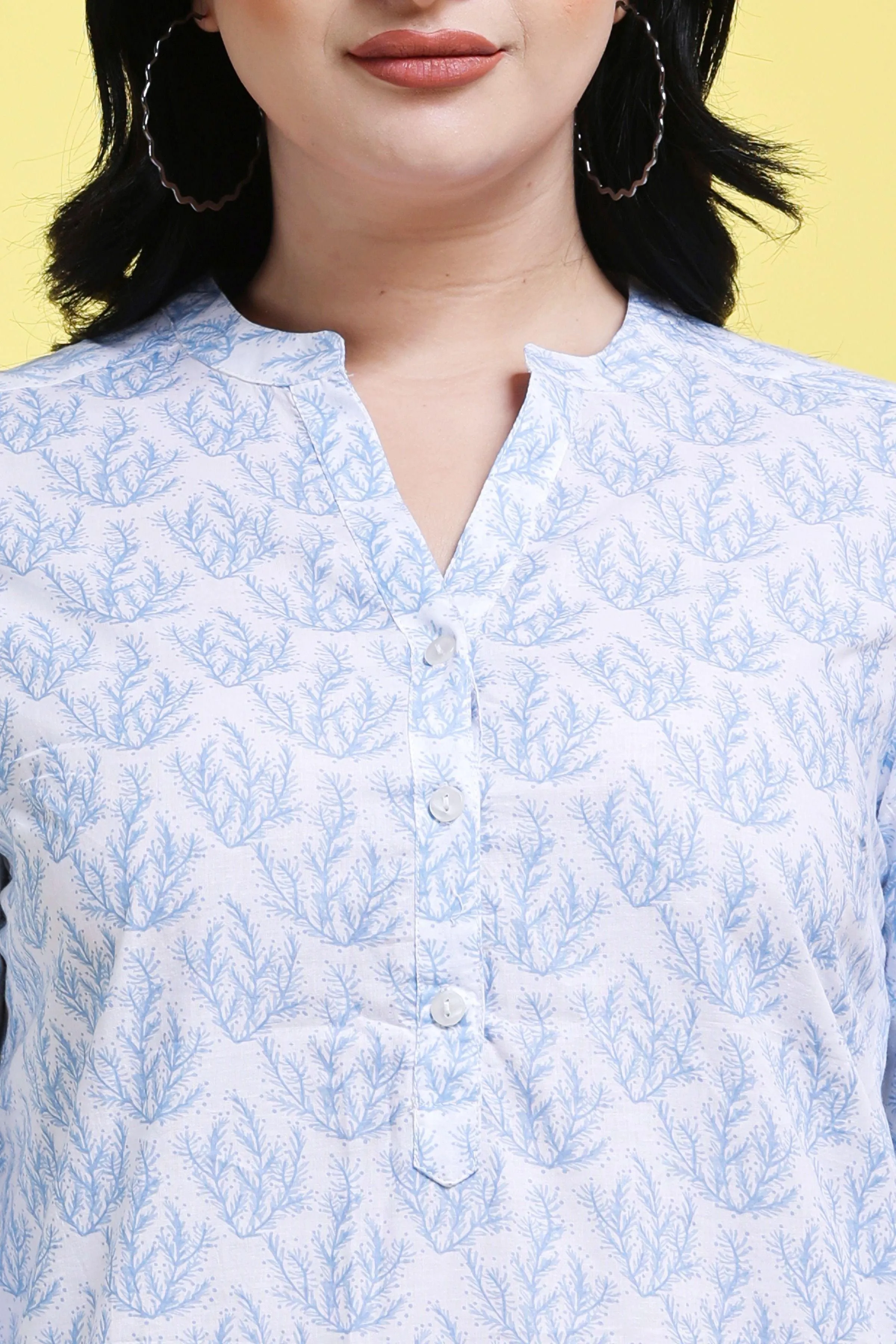 Blue & White Stem Printed Tunic