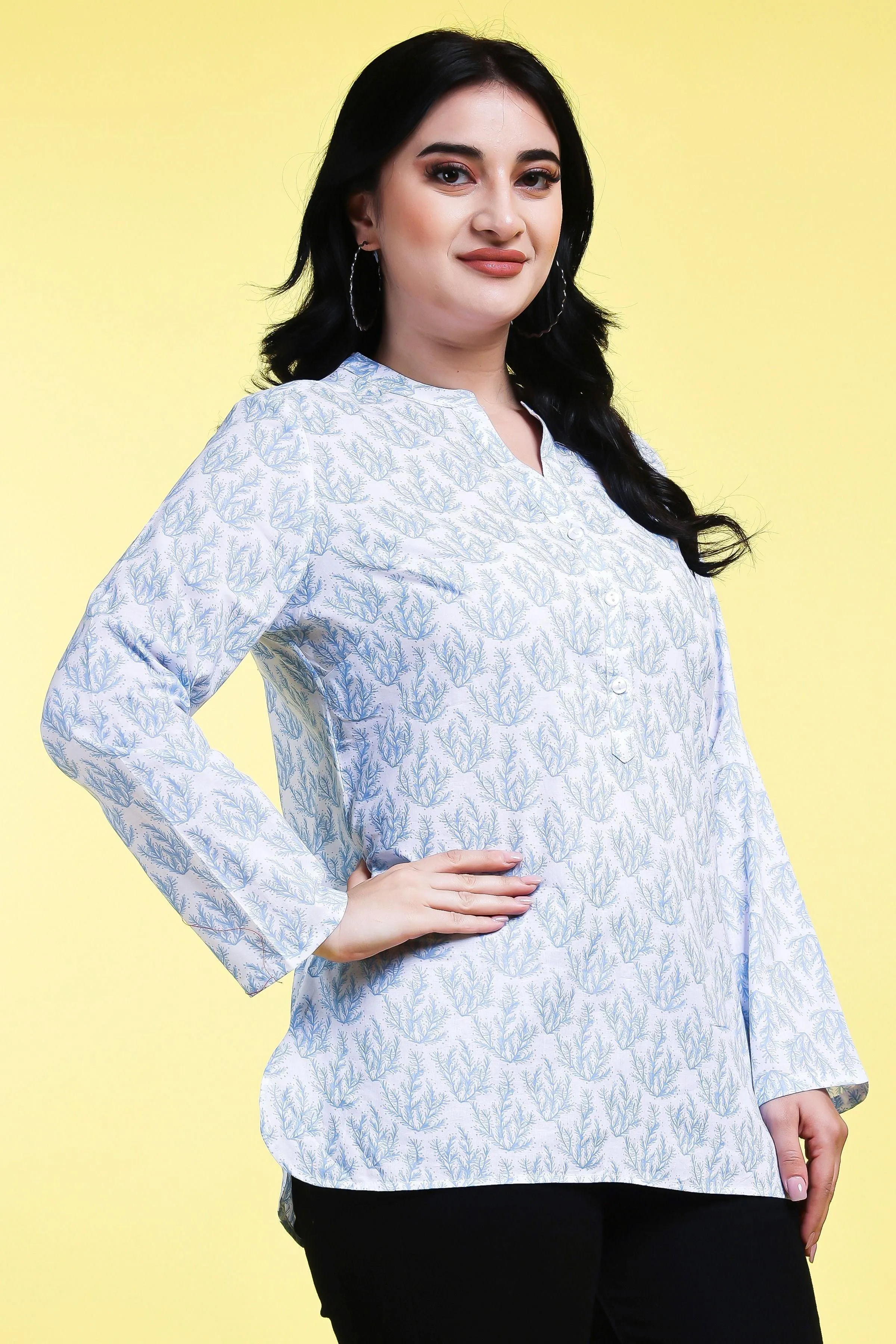 Blue & White Stem Printed Tunic
