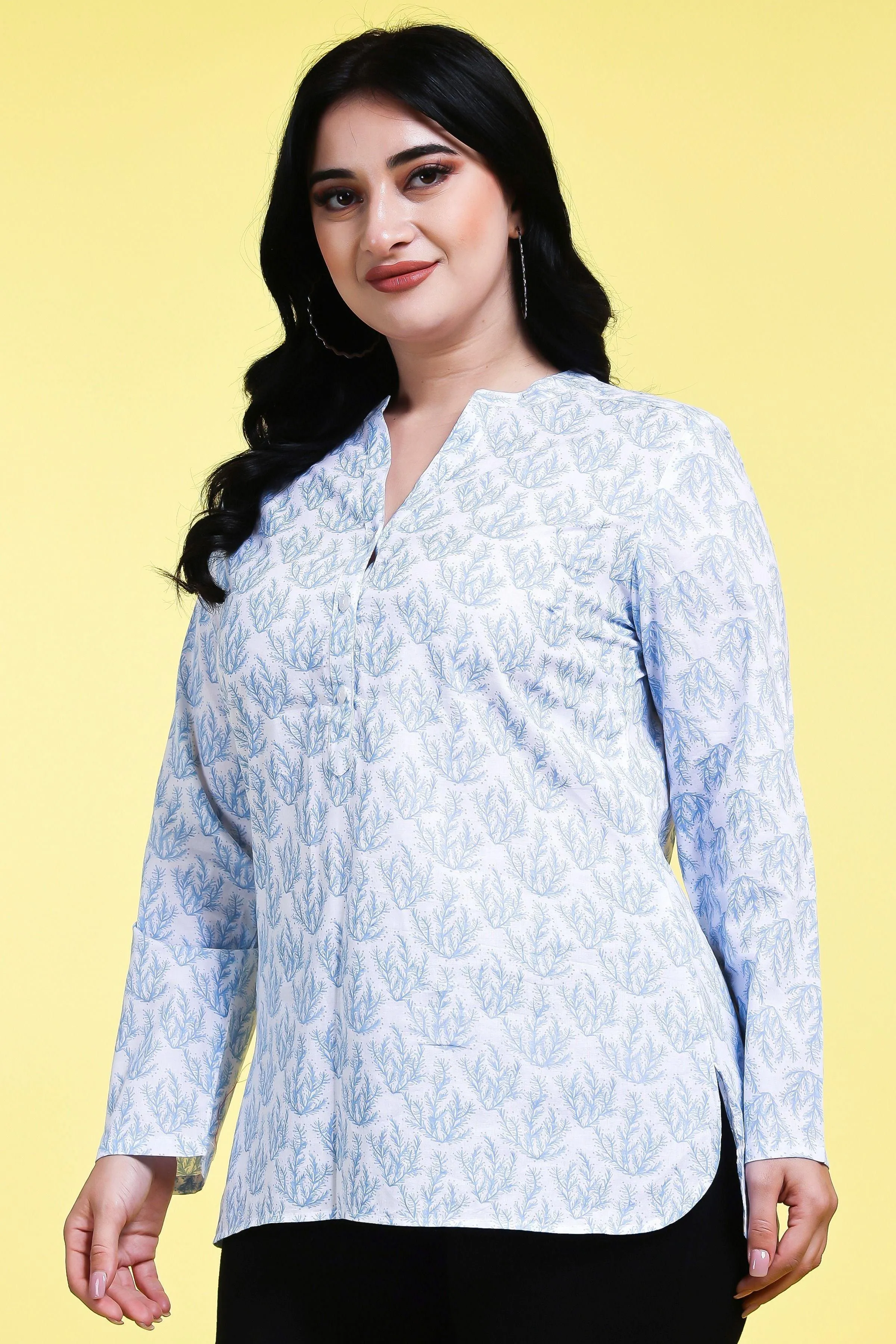 Blue & White Stem Printed Tunic