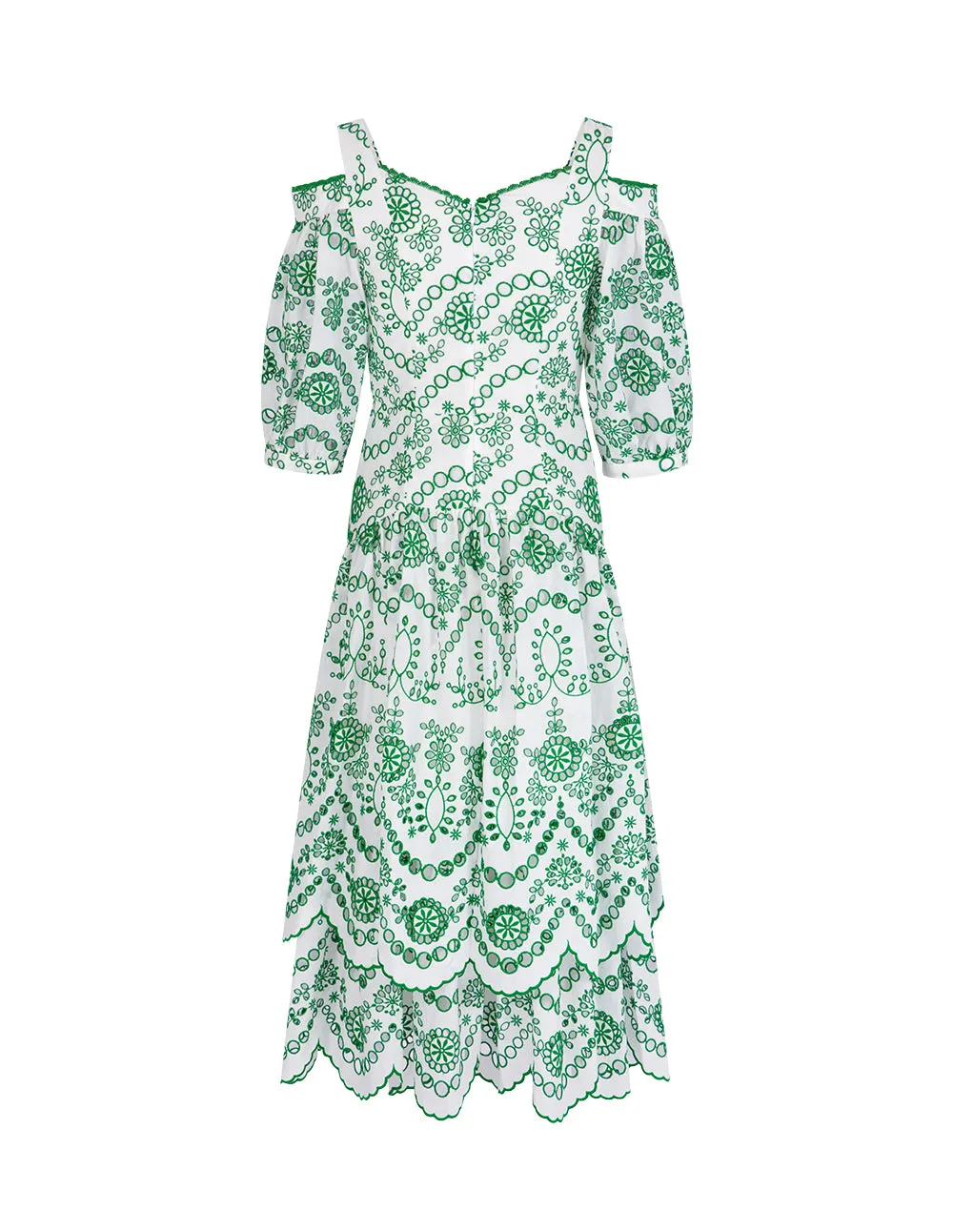 BORA AKSU Off-The-Shoulder Pleated Hem Pattern Cutout Embroidered Dress