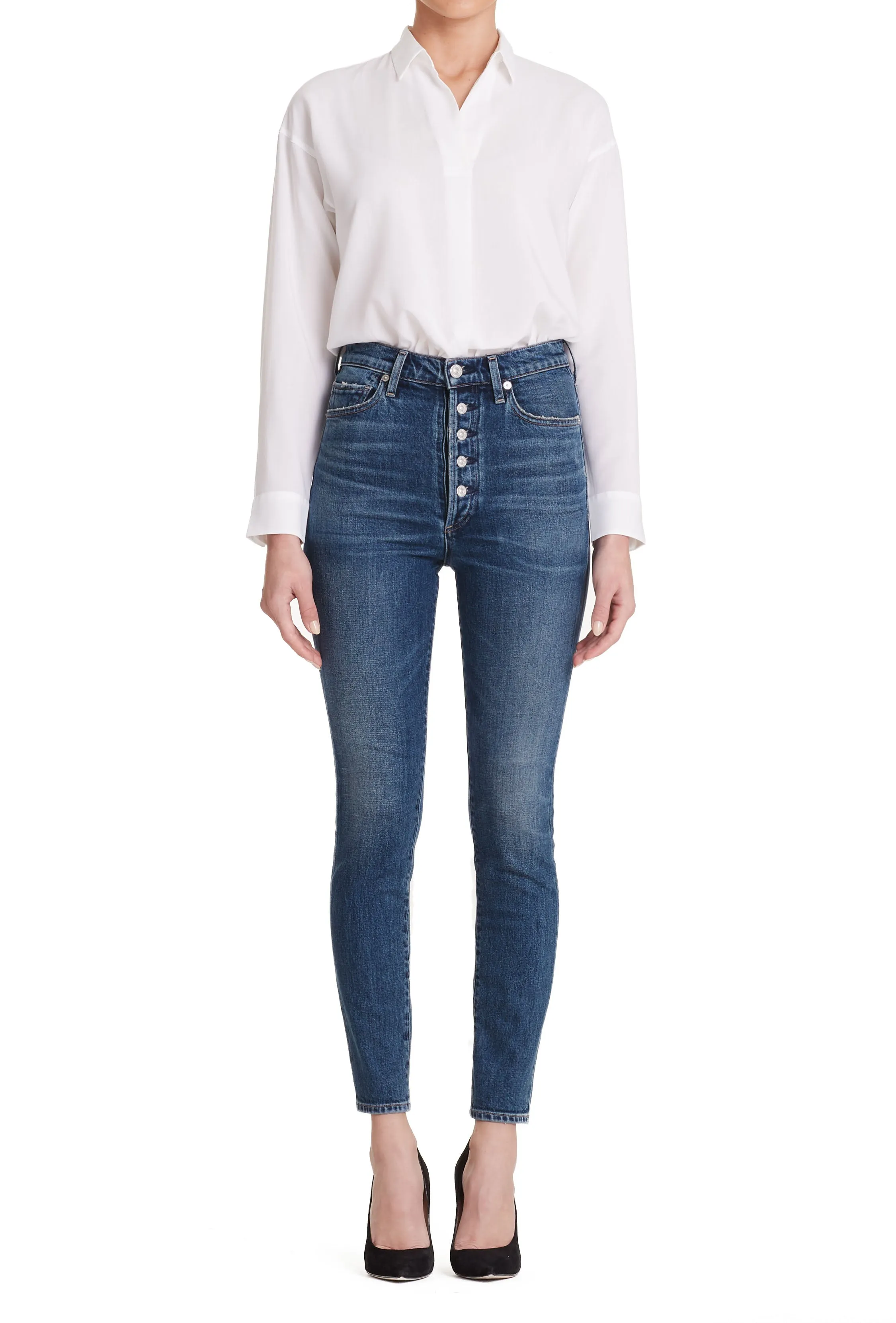 High-Rise Slim Ankle Jeans with Exposed Fly by Citizens of Humanity - Olivia in Circa Wash