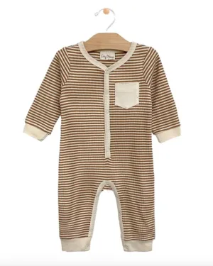 City Mouse - Baby Waffle Stripe Romper in Hazelnut