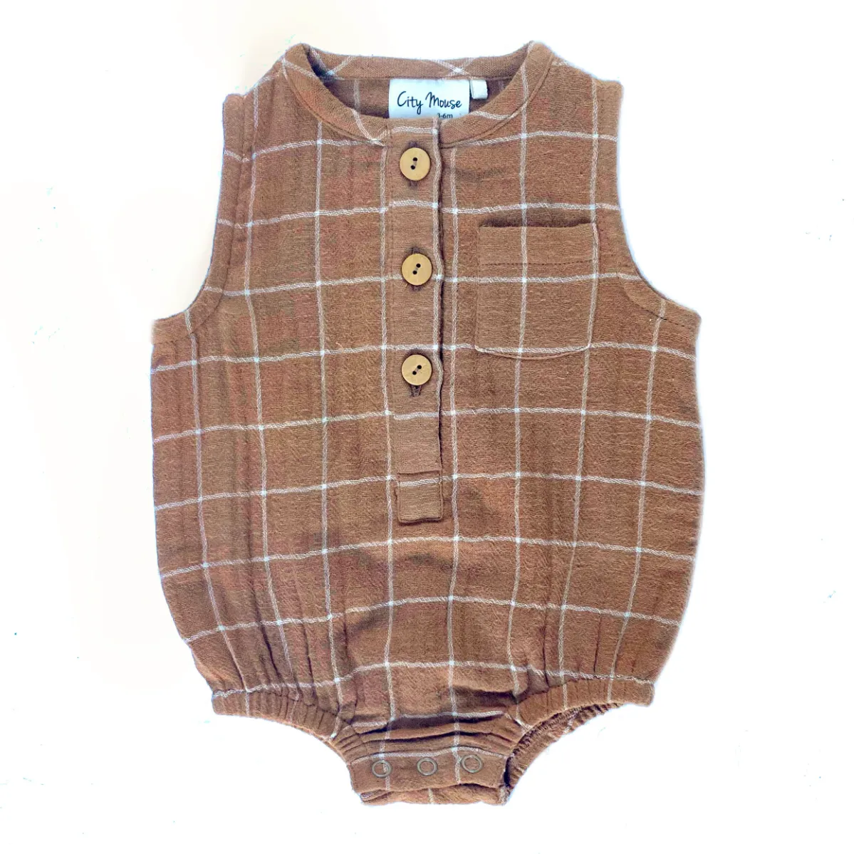 City Mouse - Crinkle Cotton Bubble Romper in Bronze Windowpane