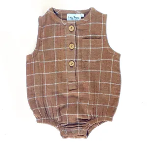 City Mouse - Crinkle Cotton Bubble Romper in Bronze Windowpane