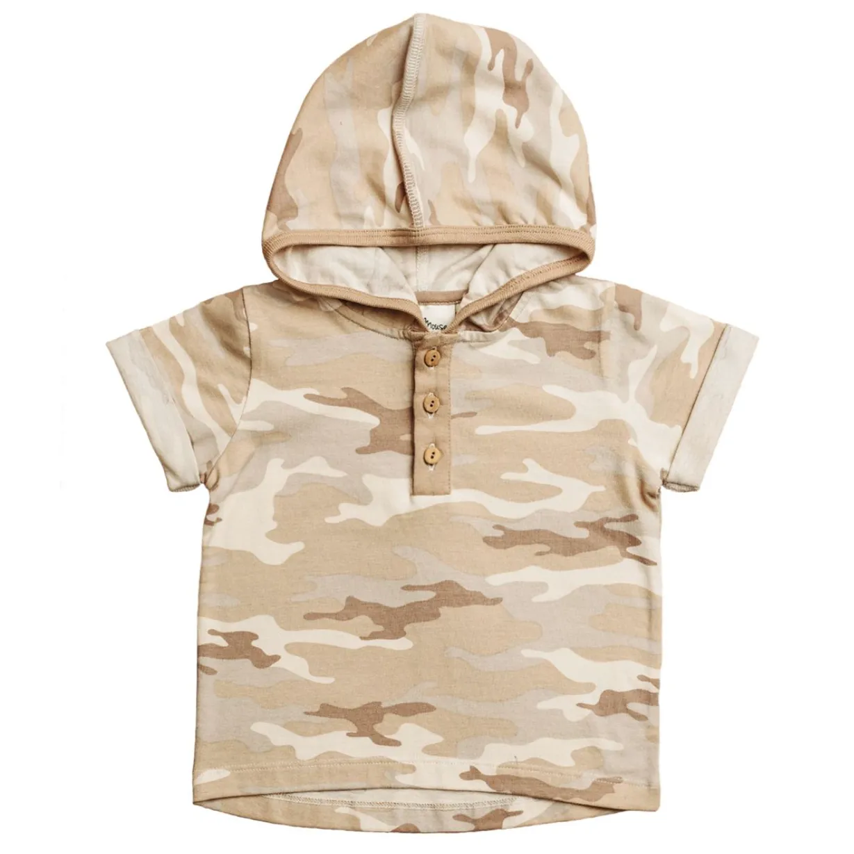 City Mouse - Hooded Henley Jersey Tee in Sesame Camo