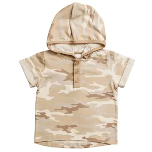 City Mouse - Hooded Henley Jersey Tee in Sesame Camo