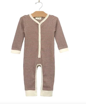 City Mouse - Organic Henley Snap Romper in Rust Stripes