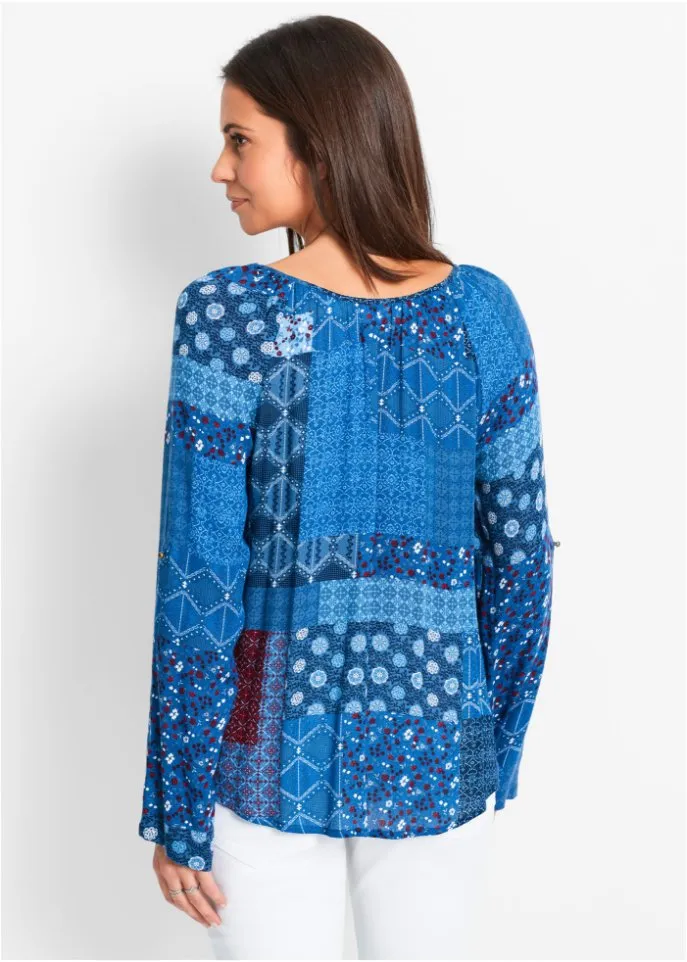 Crinkle tunic blouse with long sleeves Bpc Bonprix Collection, blue