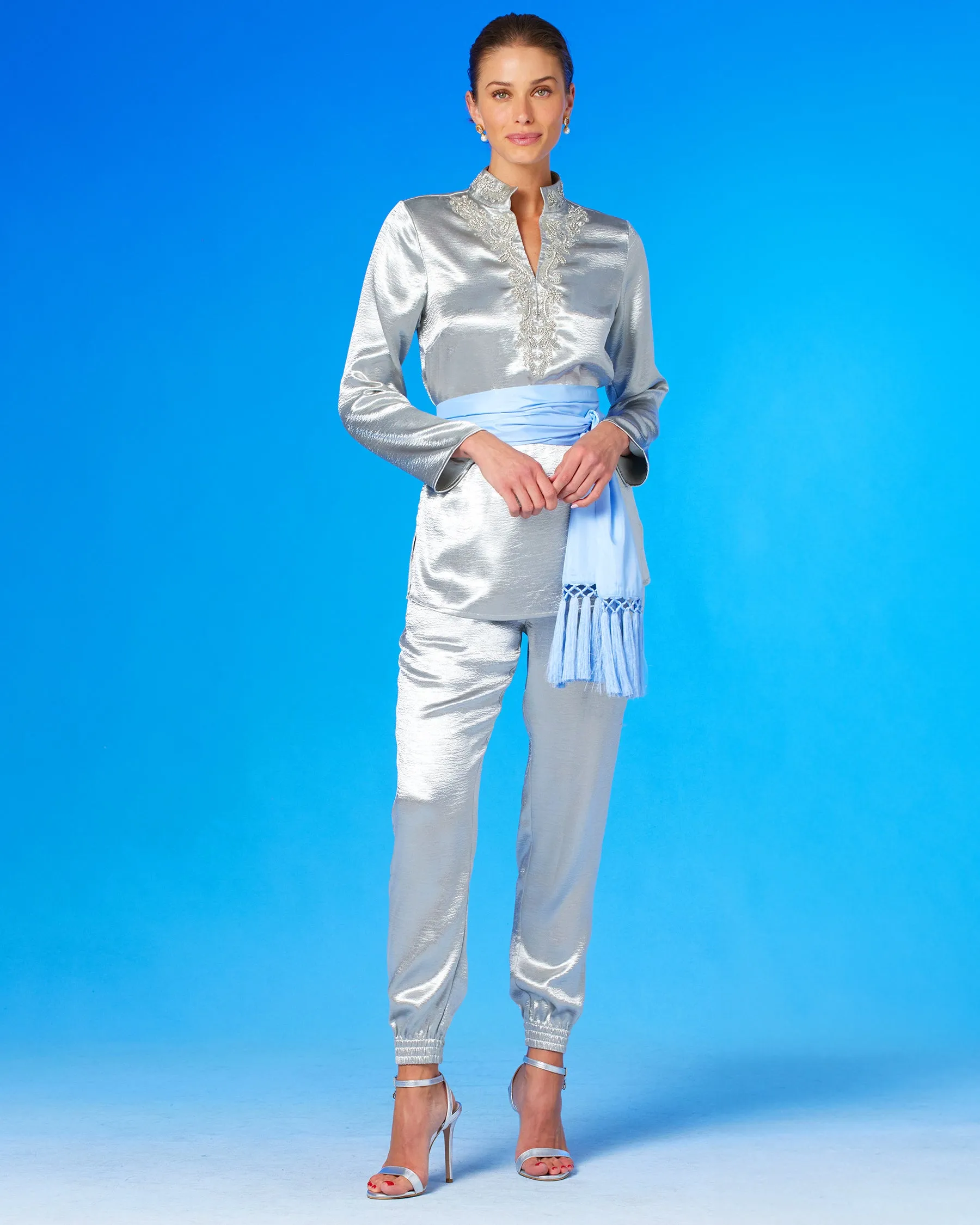 Emma Harem Jogger Pant in Silver Shimmer