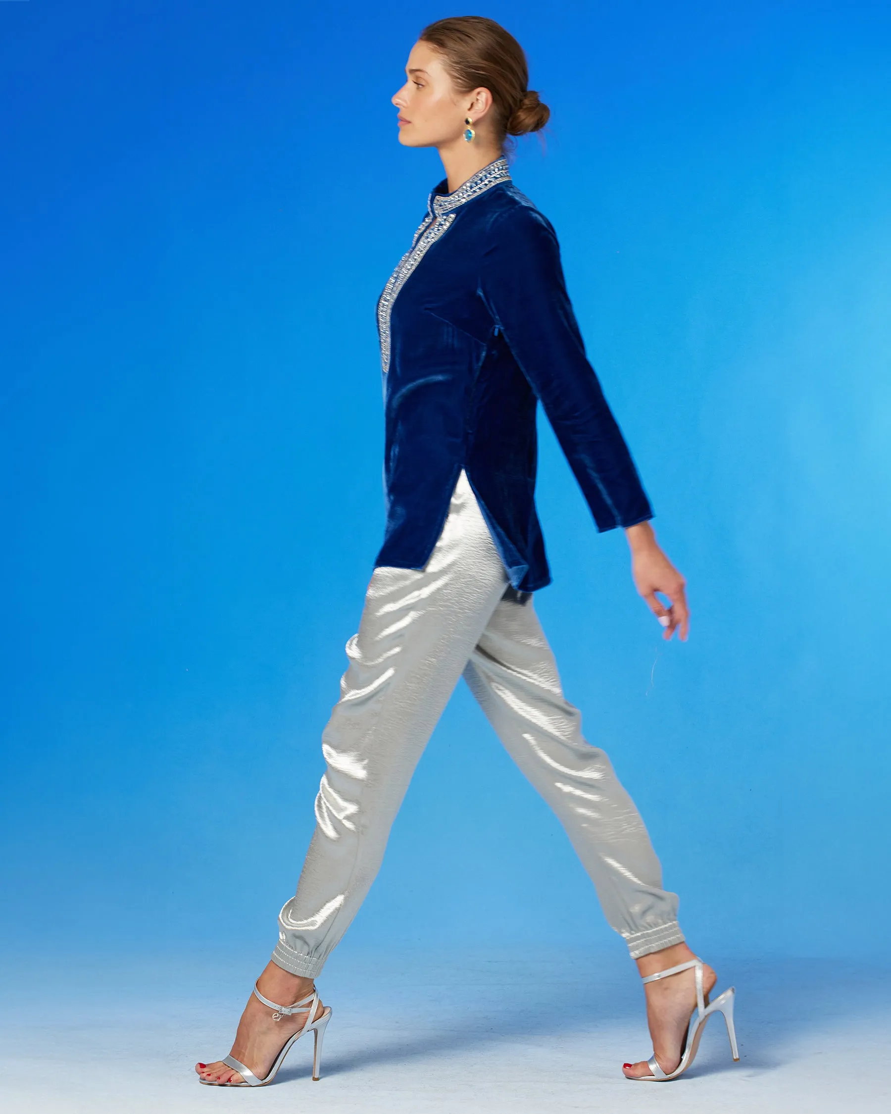 Emma Harem Jogger Pant in Silver Shimmer