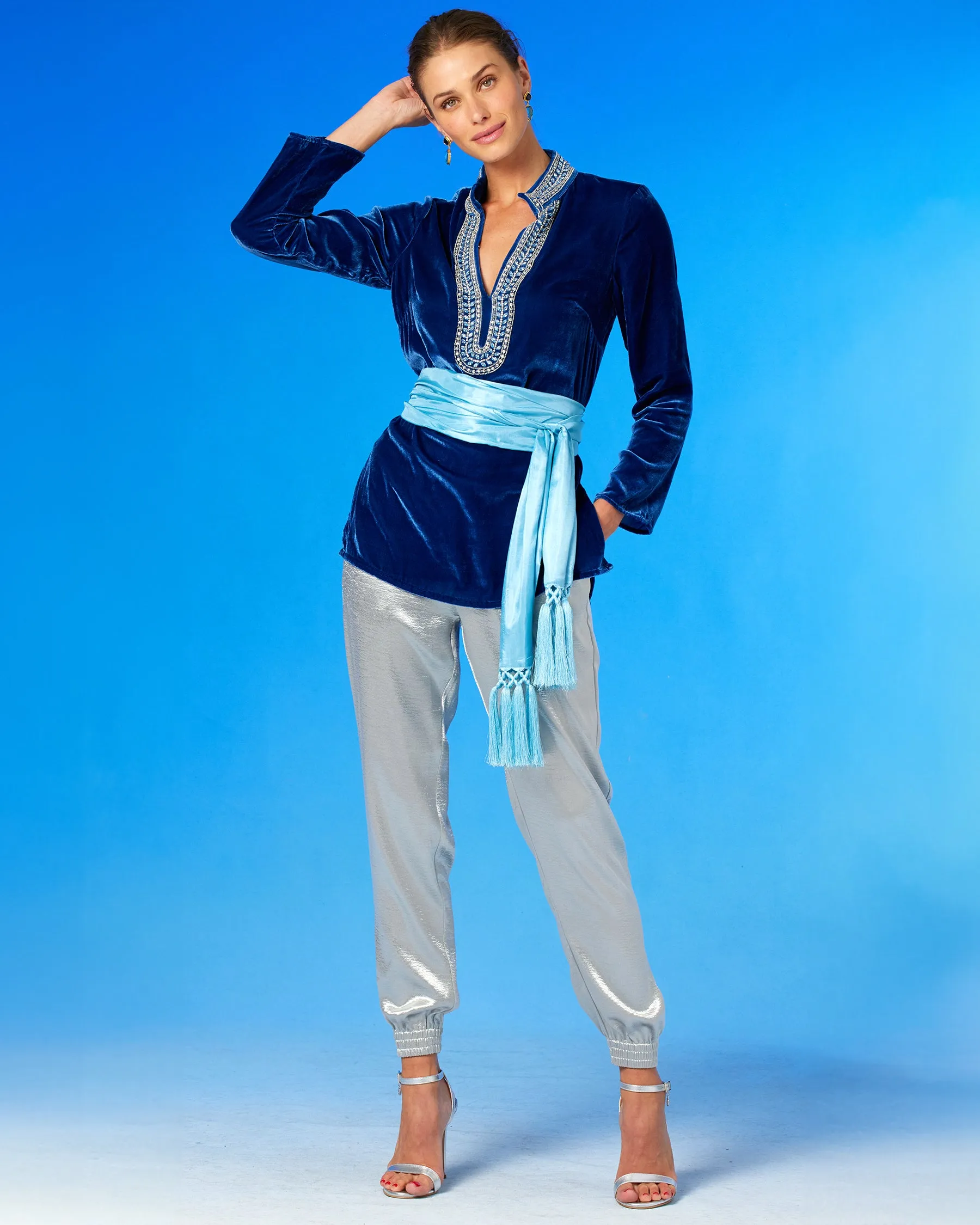 Emma Harem Jogger Pant in Silver Shimmer