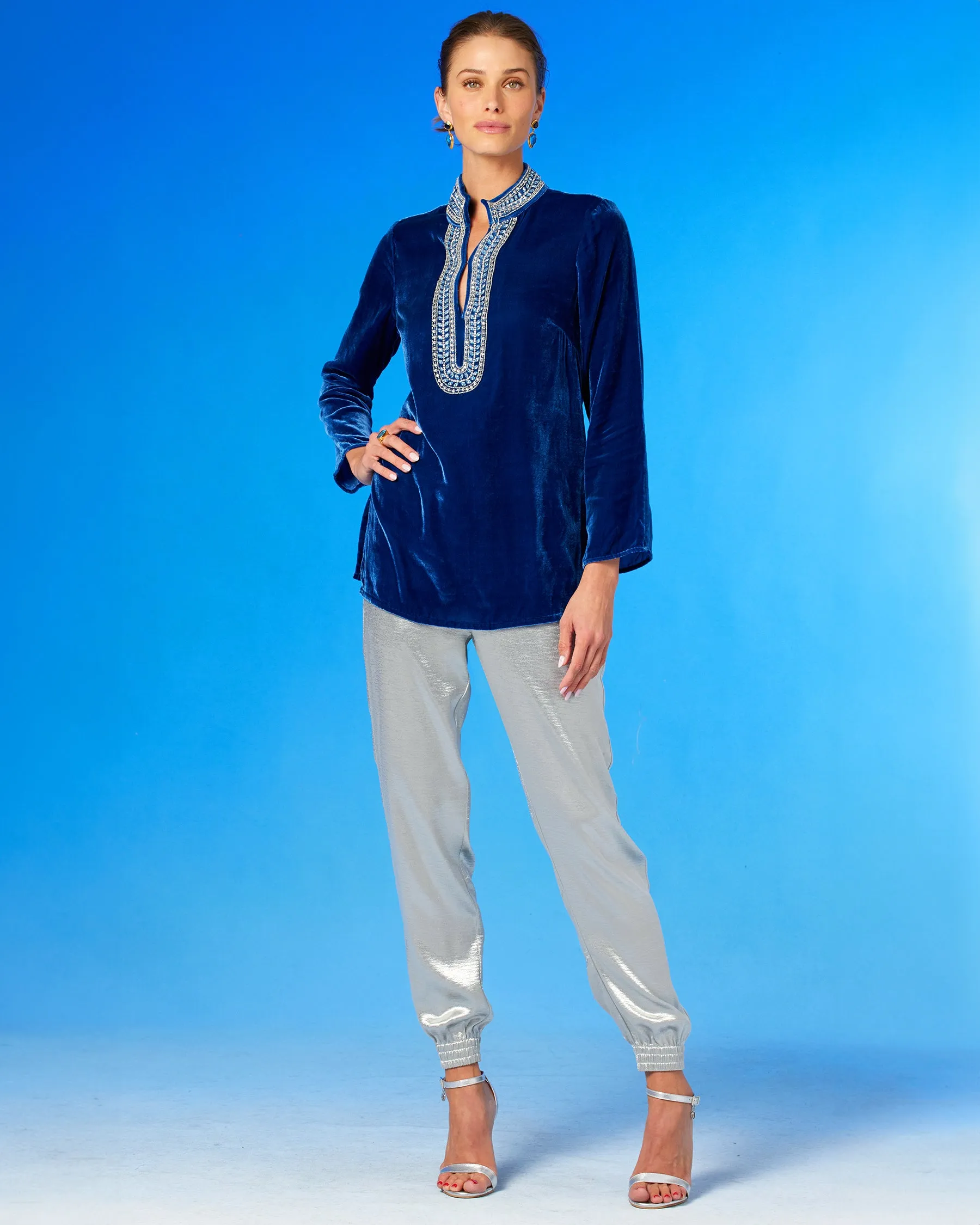 Emma Harem Jogger Pant in Silver Shimmer