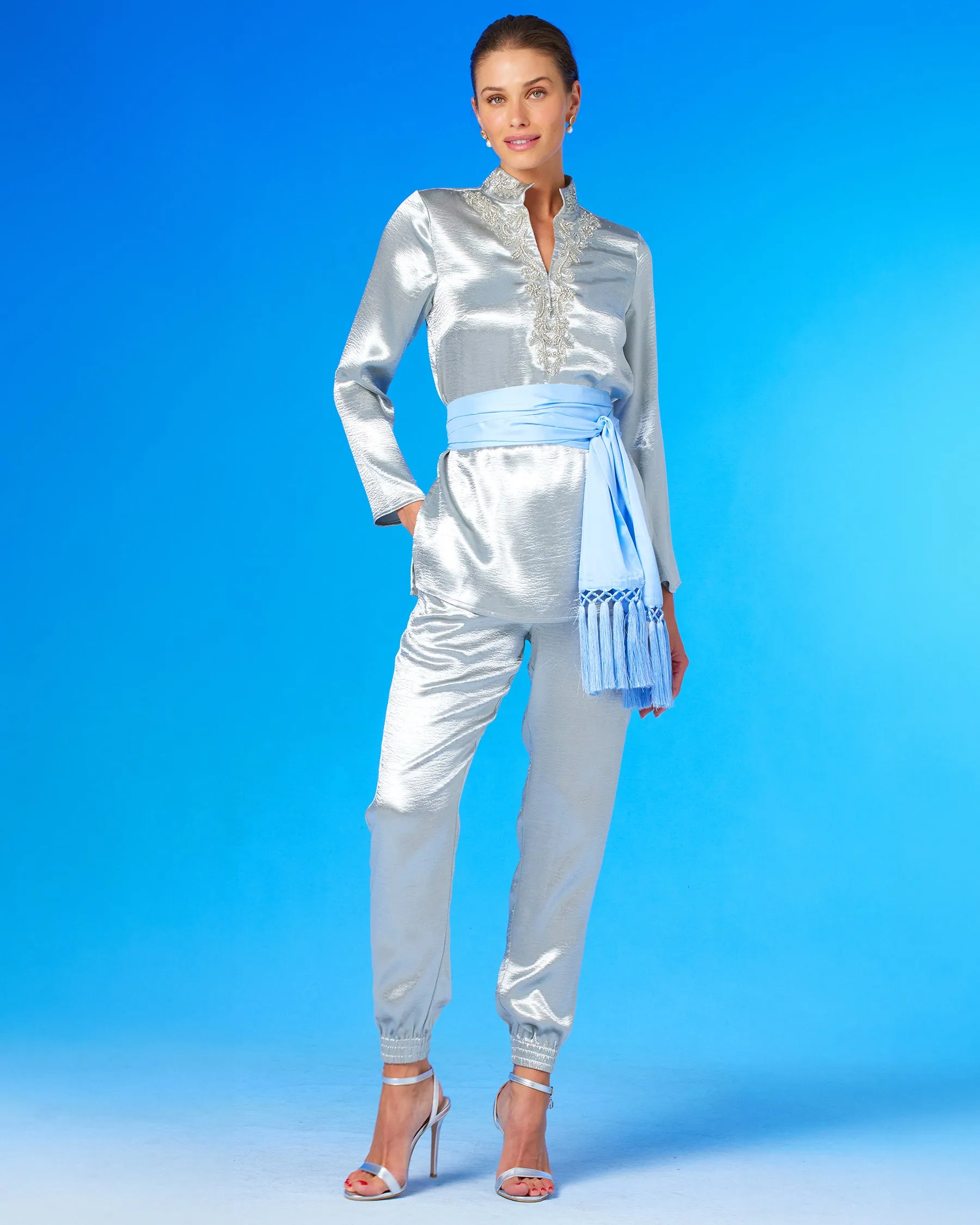 Emma Harem Jogger Pant in Silver Shimmer