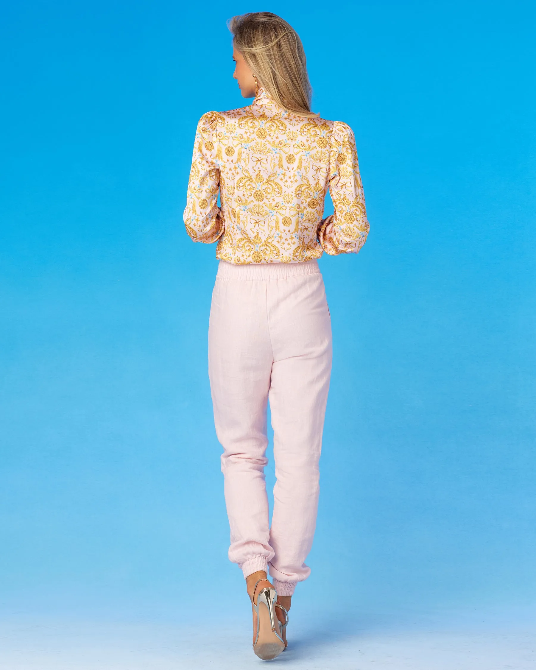 Emma Linen Harem Jogger Pant in Blush Pink