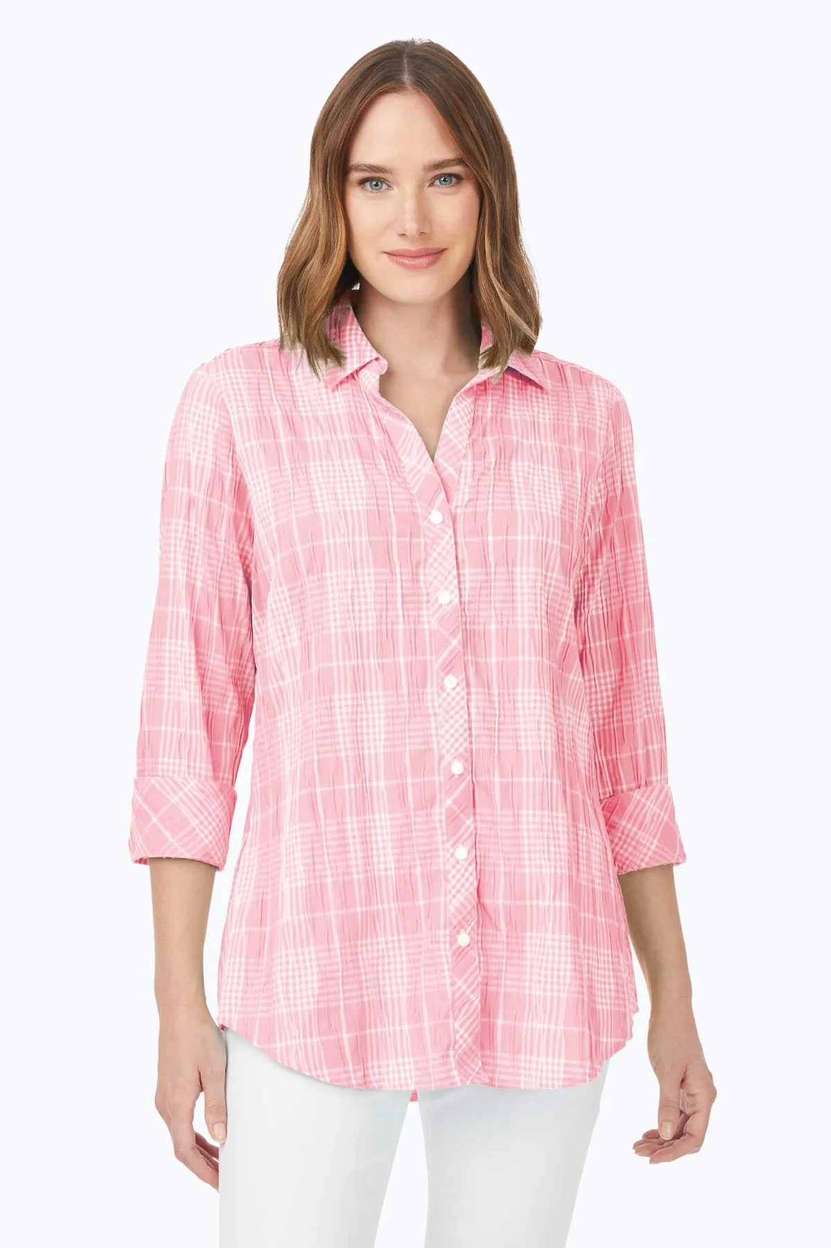 Faith Beach Plaid Crinkle Tunic