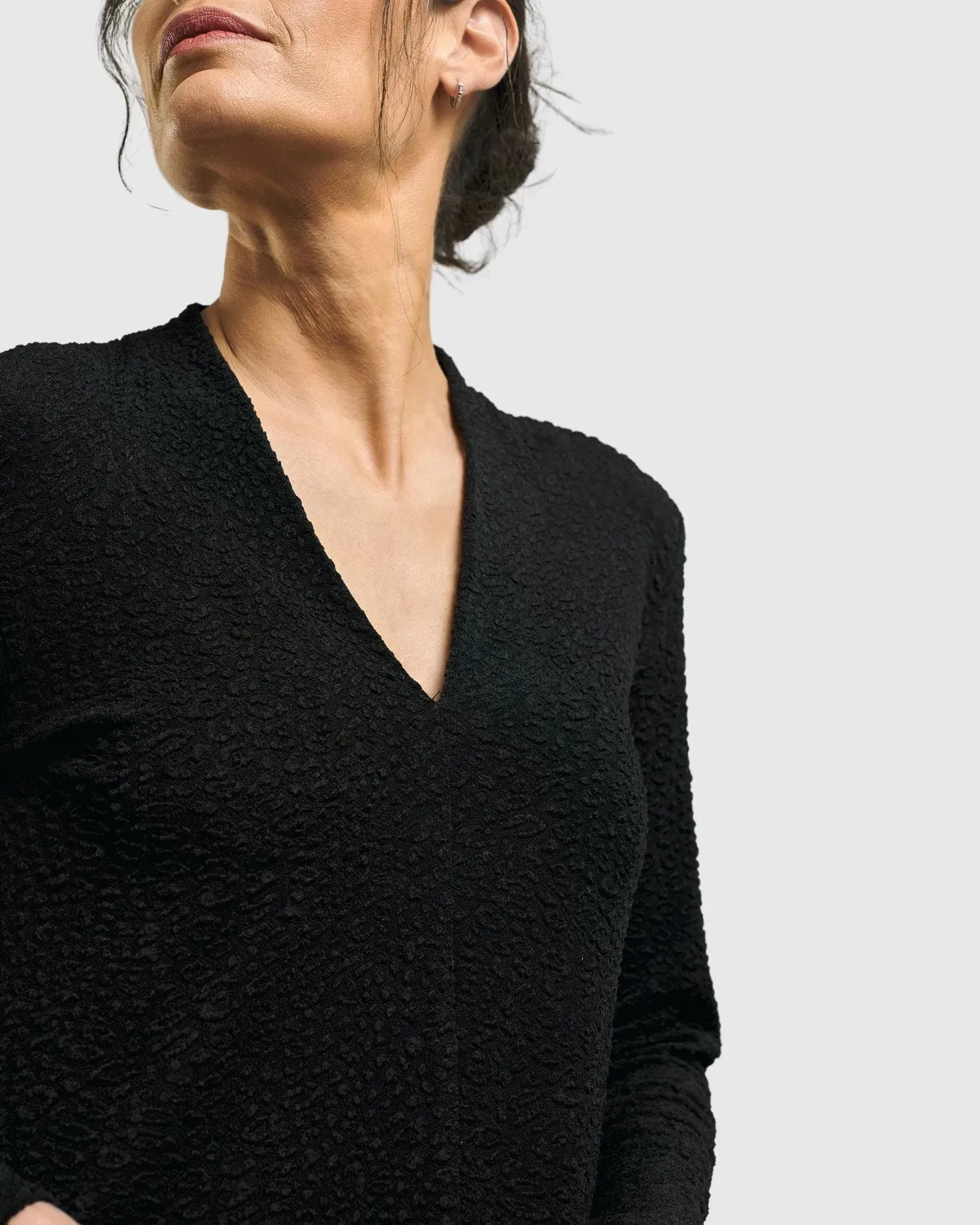 Jacquard V-Neck Tunic Top, Black