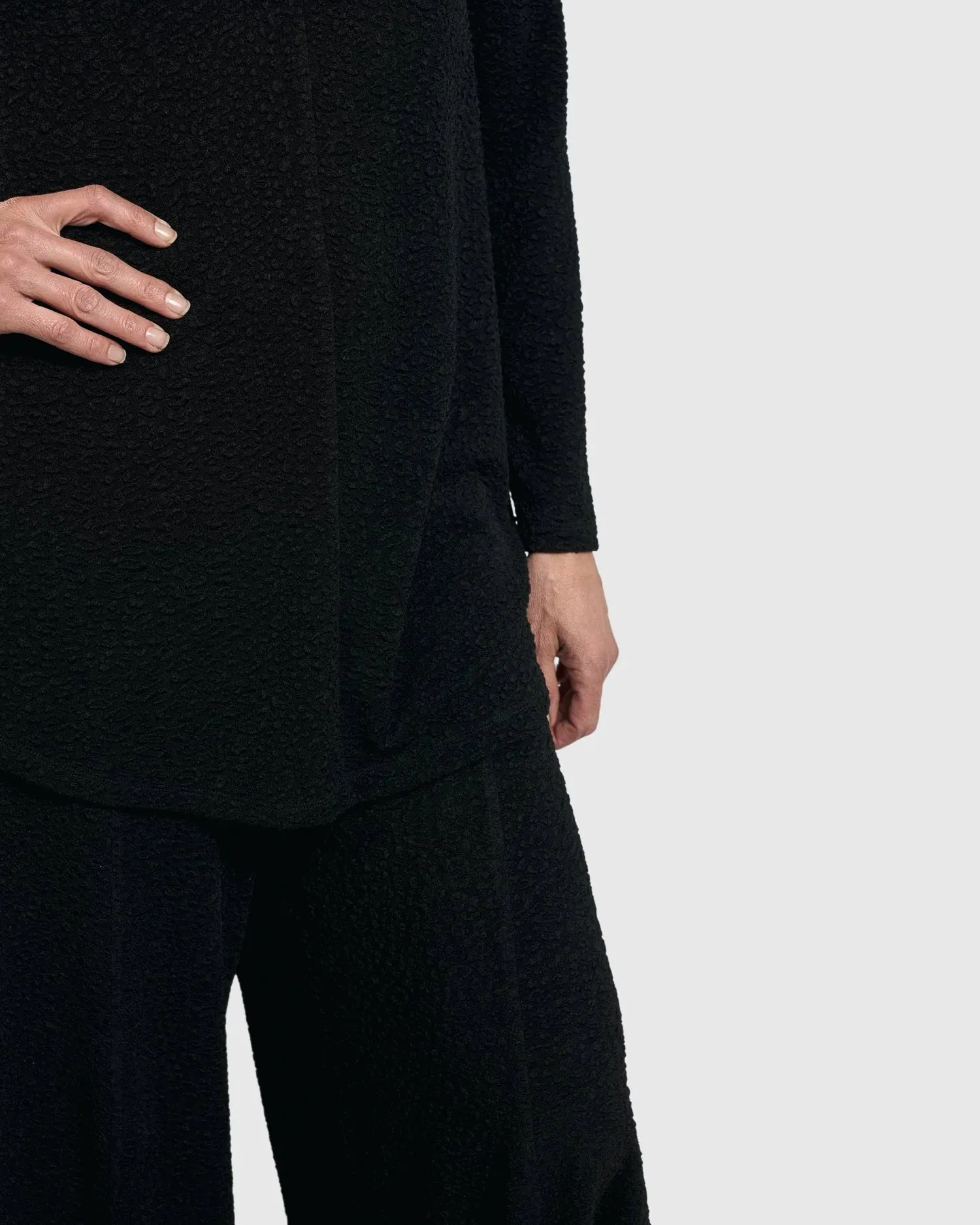 Jacquard V-Neck Tunic Top, Black