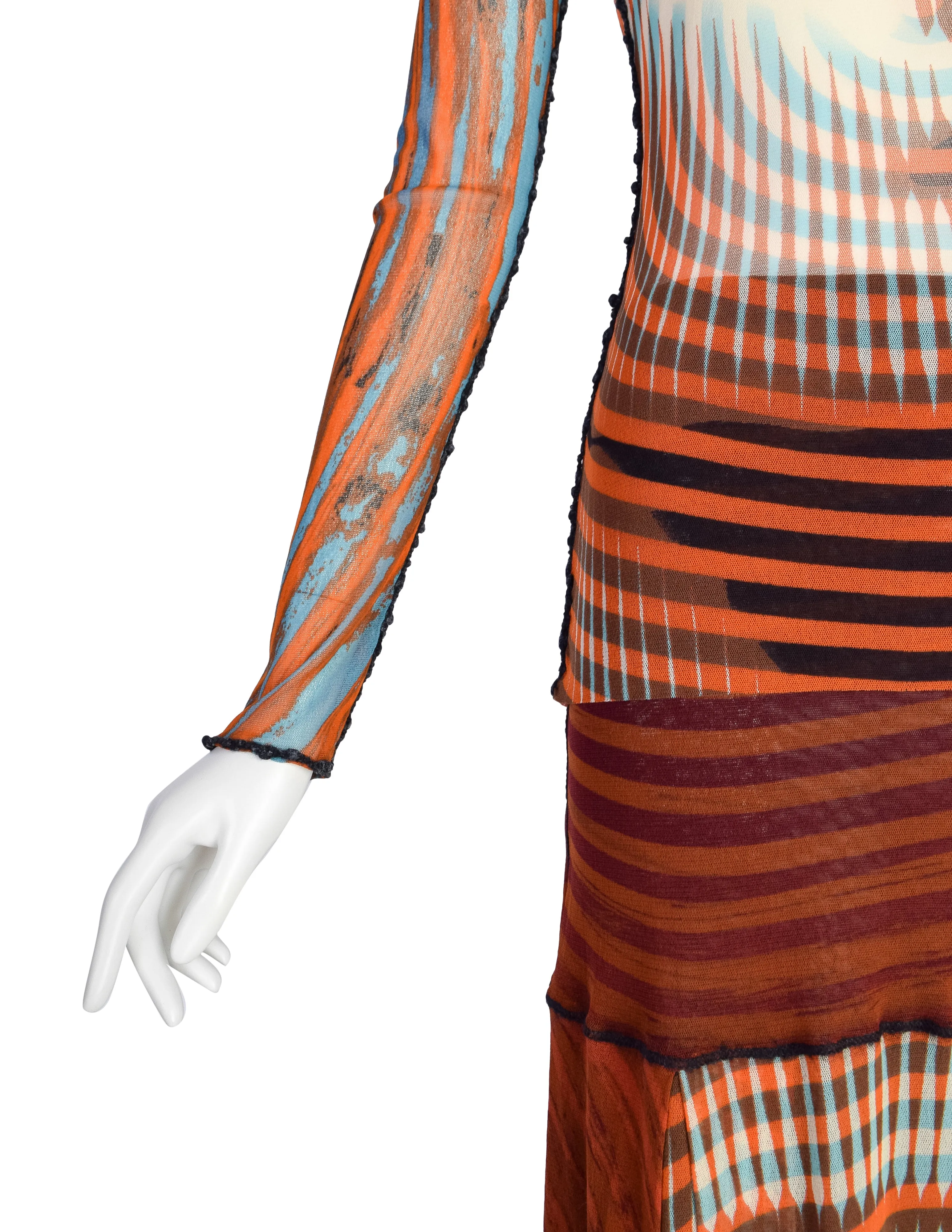 Jean Paul Gaultier Vintage AW 2001 Optic Greta Garbo Face Mesh Top and Skirt Set