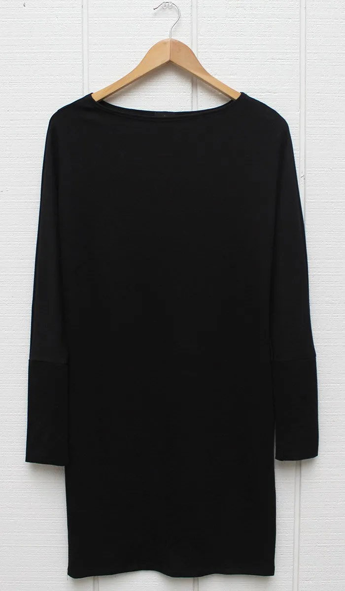 Kate Stylish Dolman Sleeve Stretch Long Tunic - Black - FINAL SALE