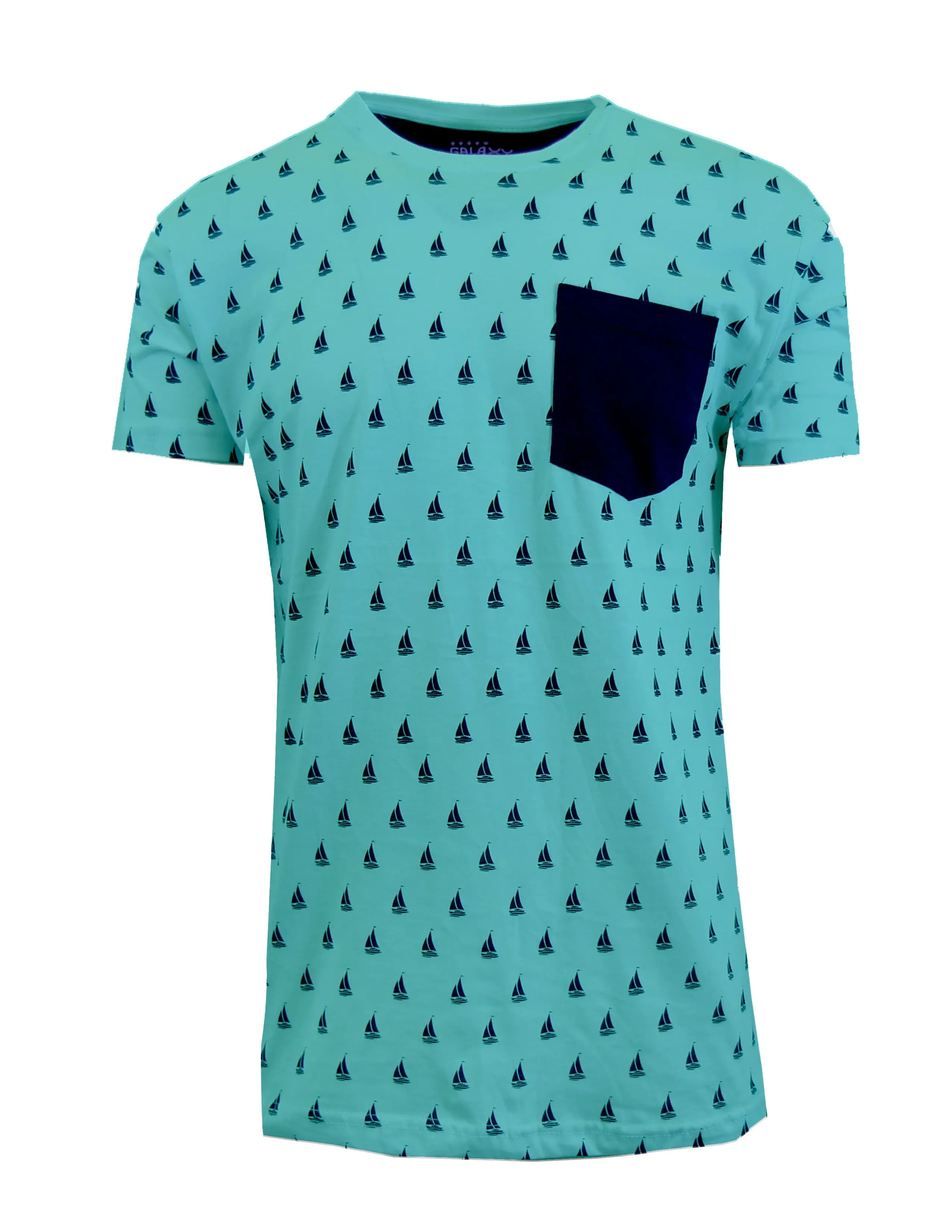 Men's Sail Boat Printed Tee with Chest Pocket