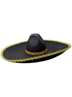Mexican Bandito Adults Black Costume Hat With Gold Trim
