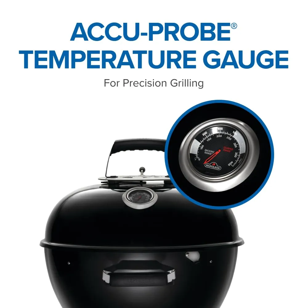 Napoleon 18-Inch Charcoal Kettle Grill - NK18K-LEG-3 - Black, 240in² Cooking Area, Sturdy 4-Leg Design, 7-Inch Wheels