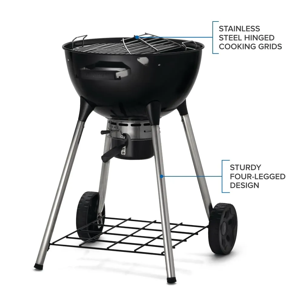 Napoleon 18-Inch Charcoal Kettle Grill - NK18K-LEG-3 - Black, 240in² Cooking Area, Sturdy 4-Leg Design, 7-Inch Wheels