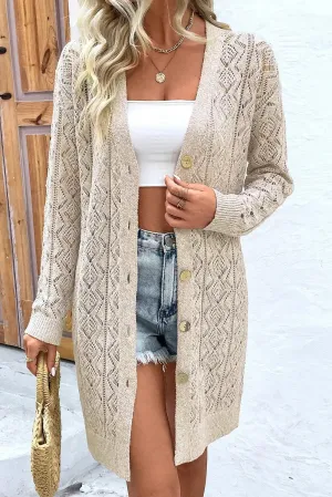 Parchment Hollow Out Long Cardigan