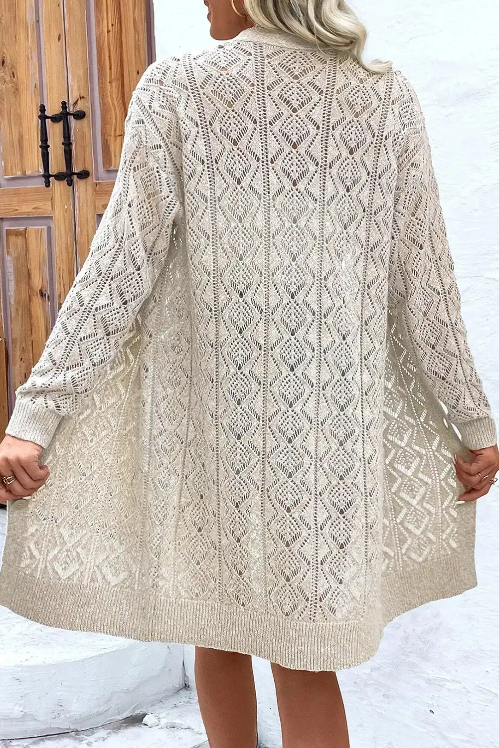 Parchment Hollow Out Long Cardigan