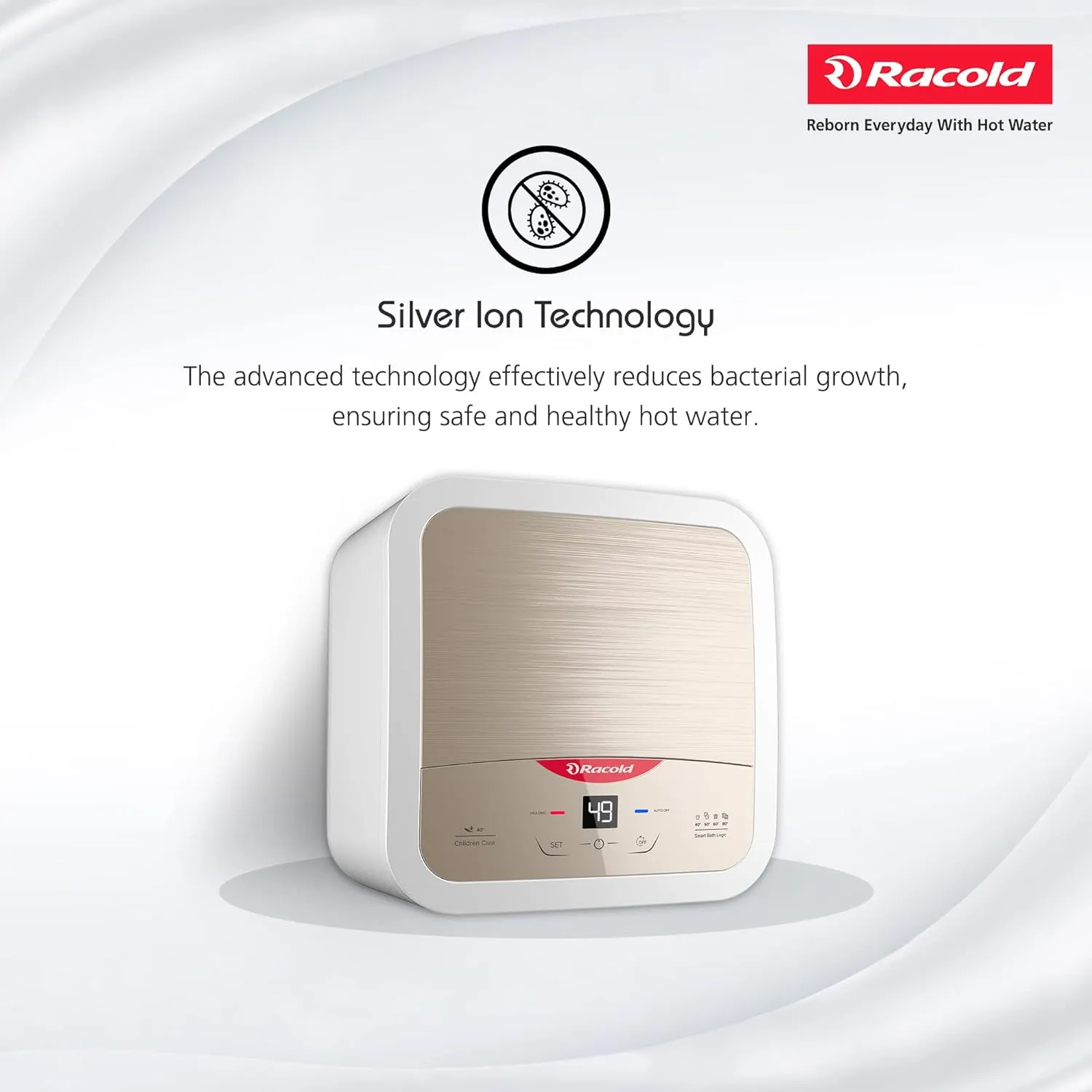 Racold Omnis DG 15L Vertical 5 Star Storage Water Heater (Geyser) Sandstorm Gold | Touch Control | Smart Bath Logic | Silver-Ion Technology | Auto Diagnosis | Free Installation & Pipes | 2kW