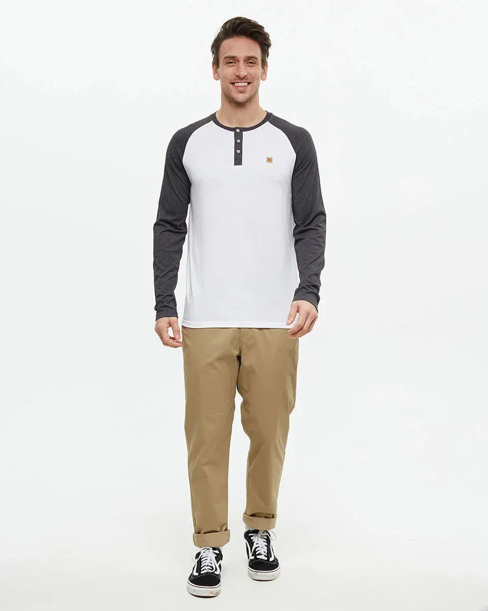 Ten Tree Mens White/Meteorite Black Heather Baker Henley LS Shirt